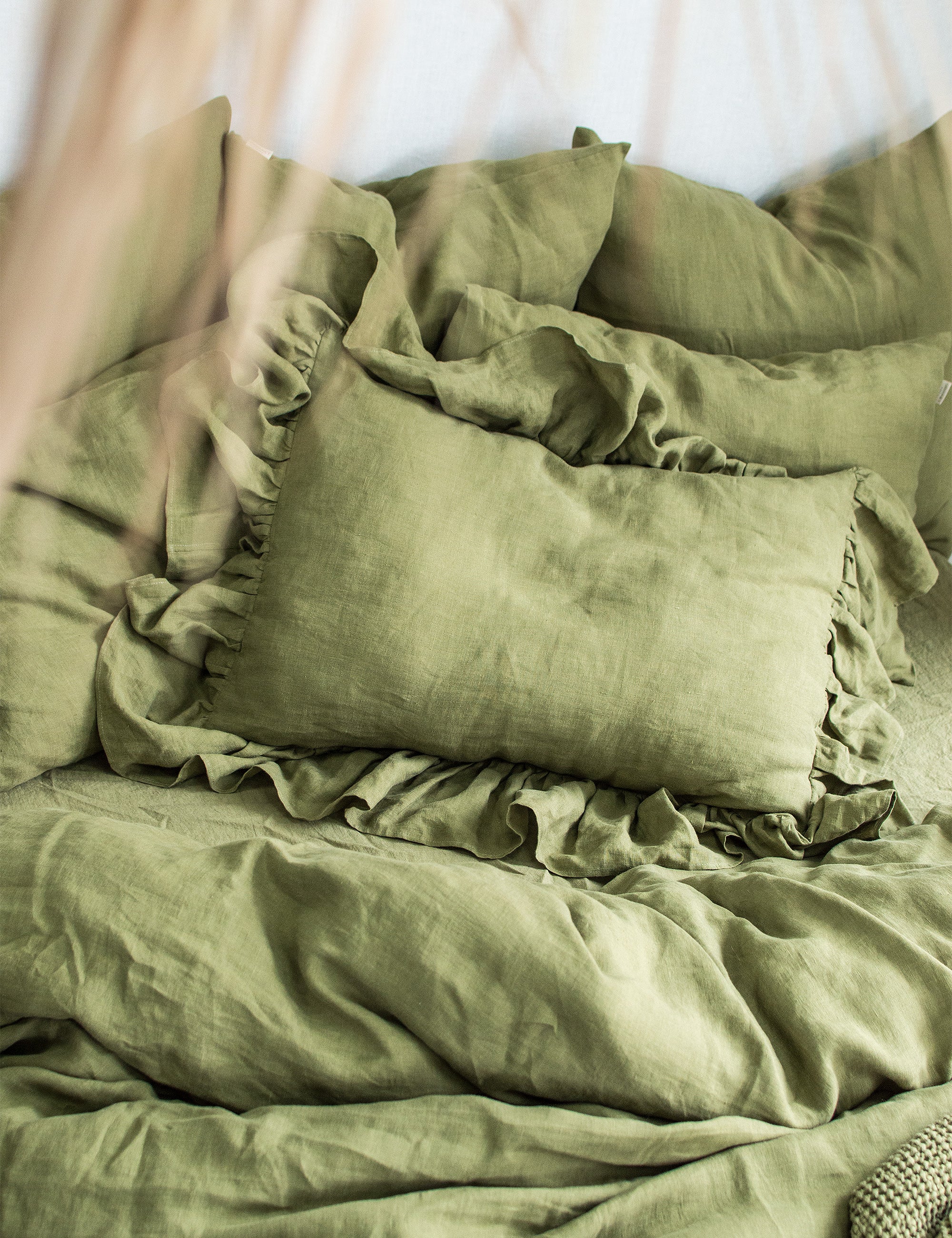 Linen Pillowcase with Long Ruffle