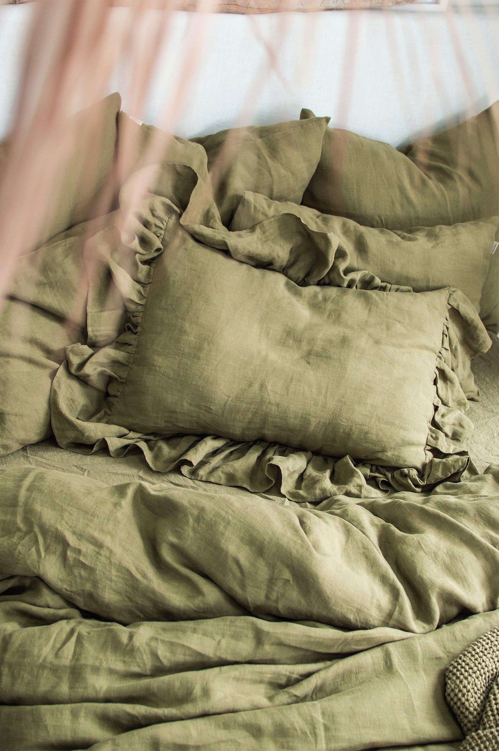 Linen Flat Sheet in Olive Green