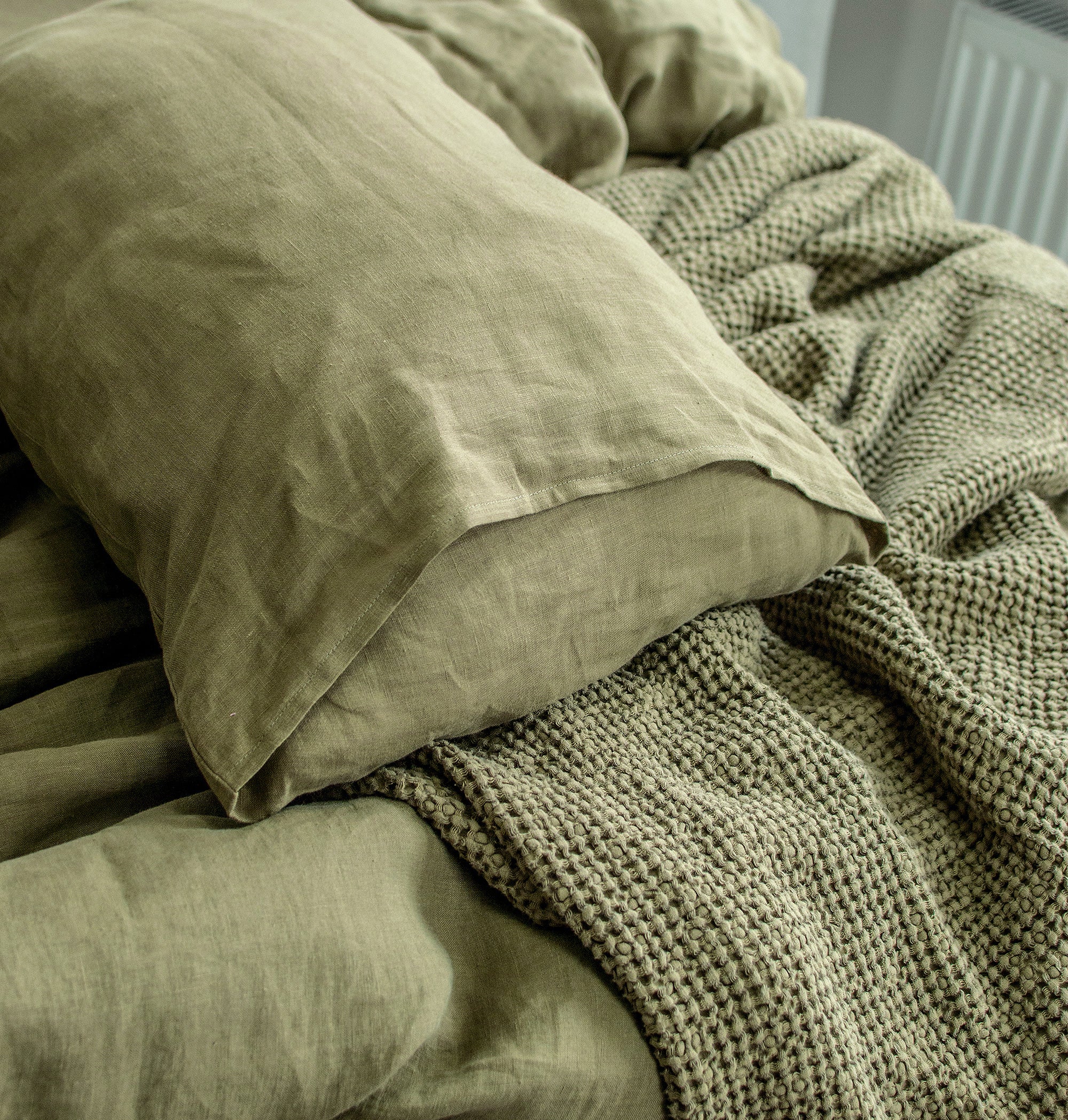 Linen Pillowcase in Olive Green