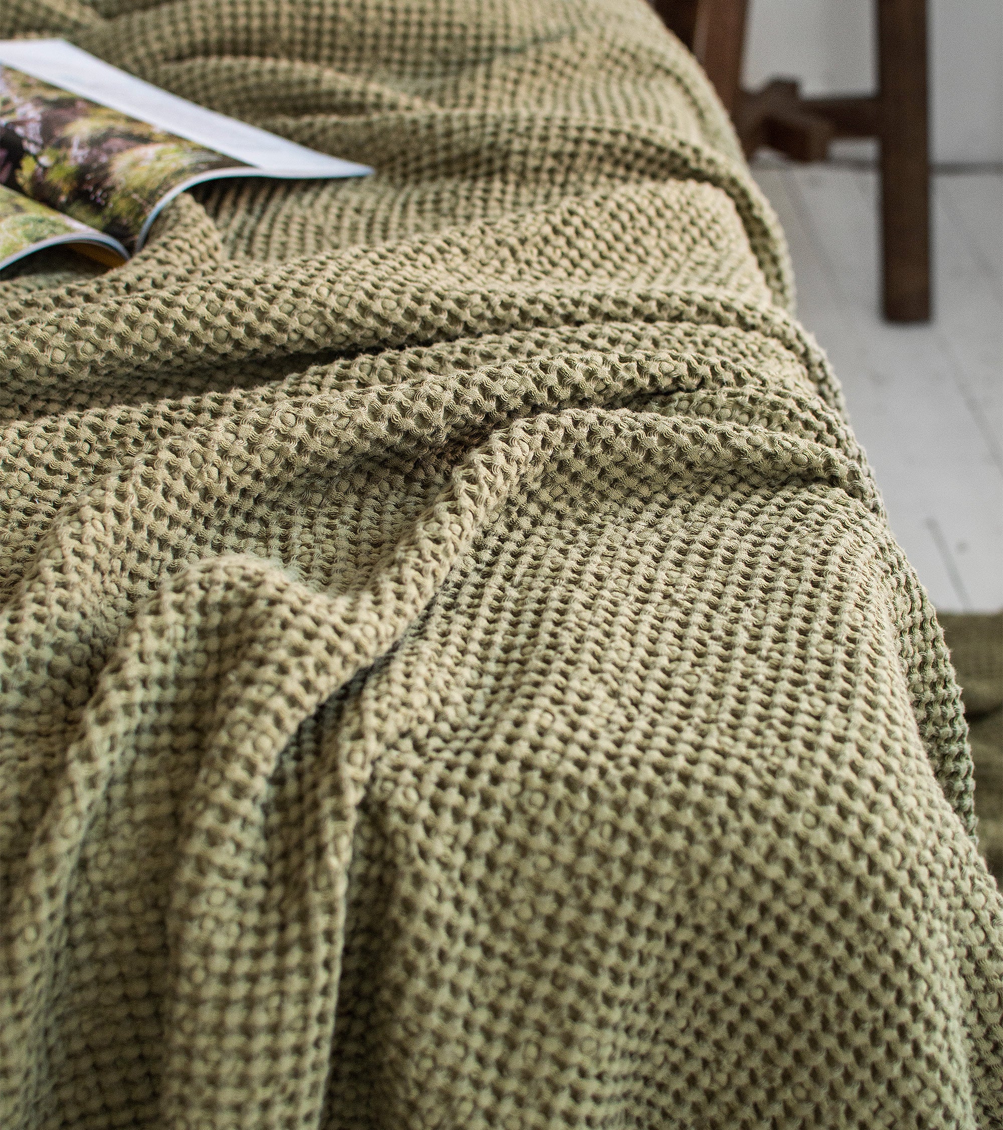 Waffle Blanket in Olive Green