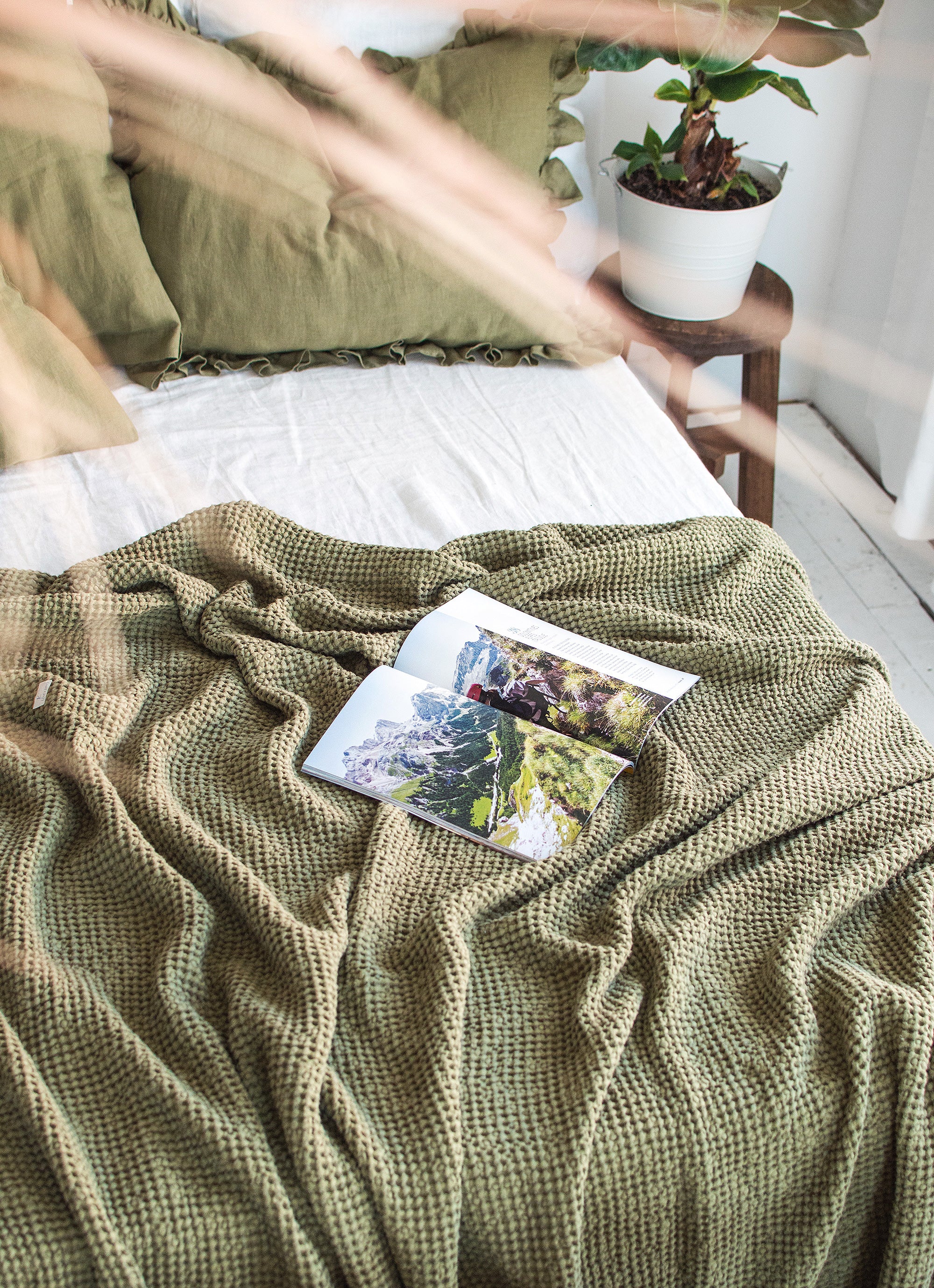 Waffle Blanket in Olive Green