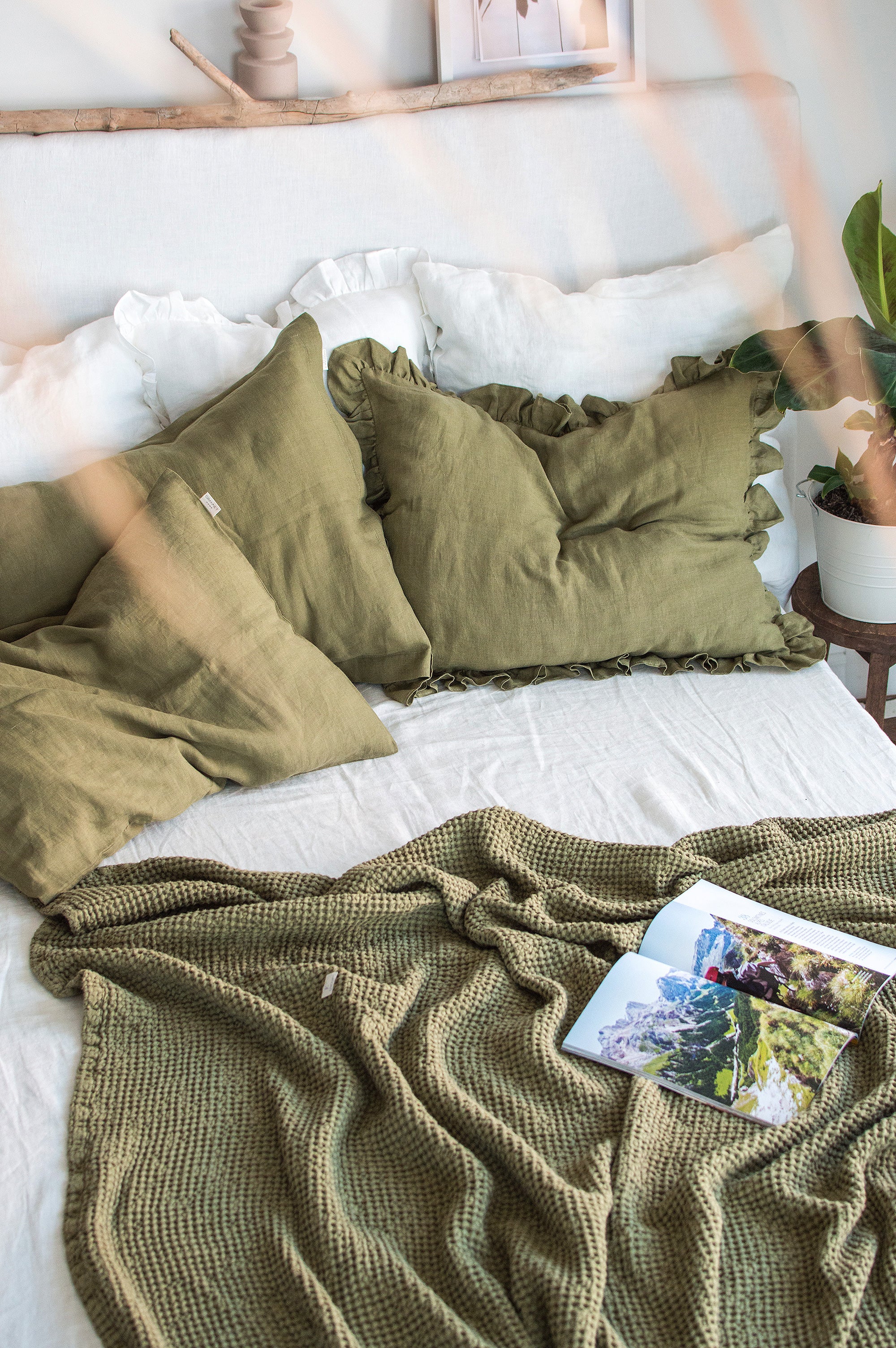 Waffle Blanket in Olive Green