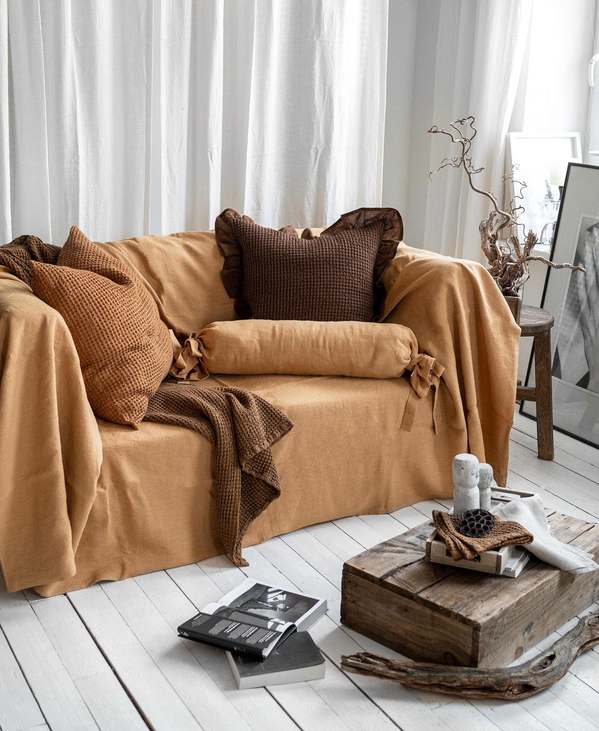 Linen Couch Cover in Peanut