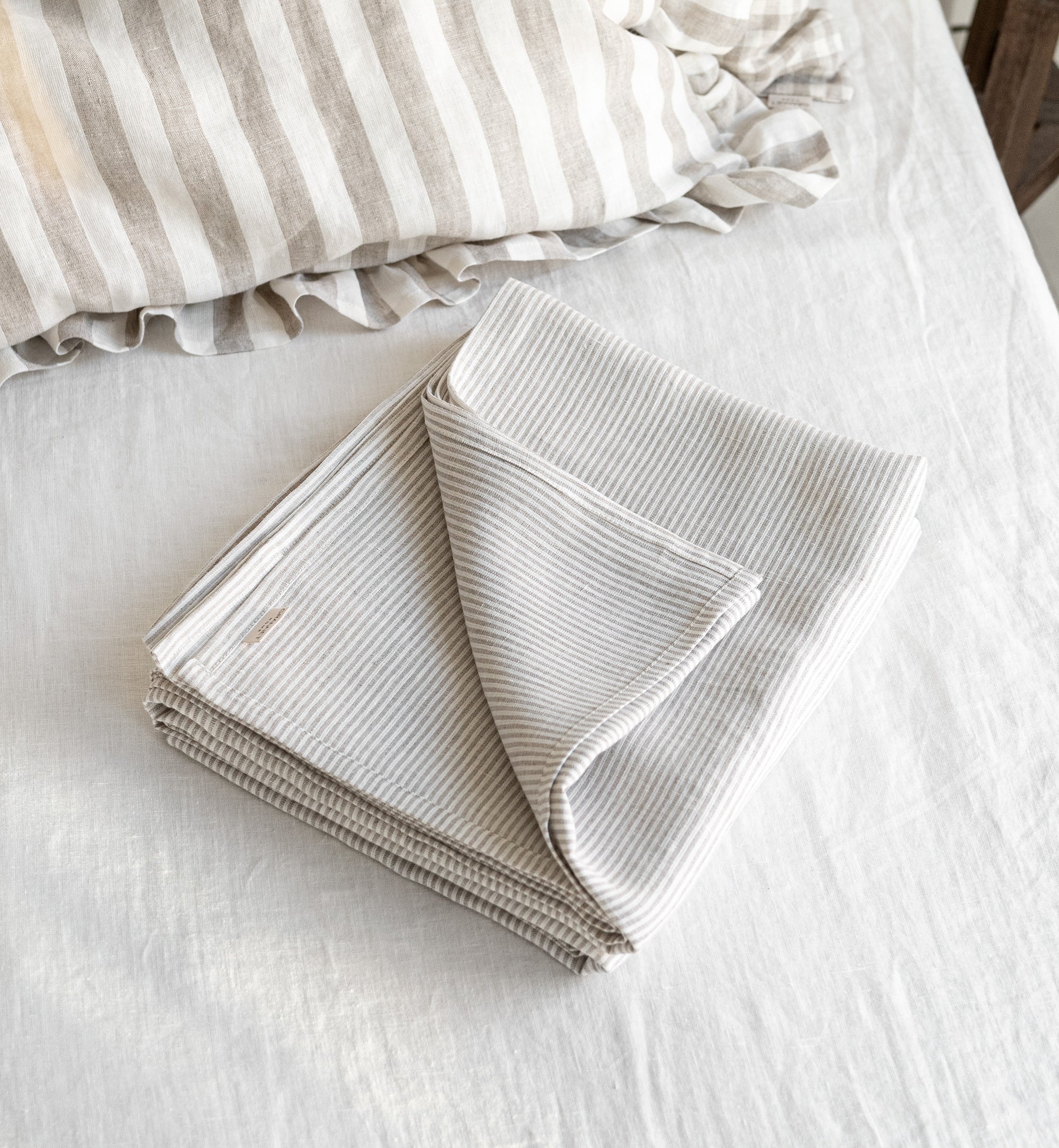 Linen Flat Sheet in Natural Pintstripe