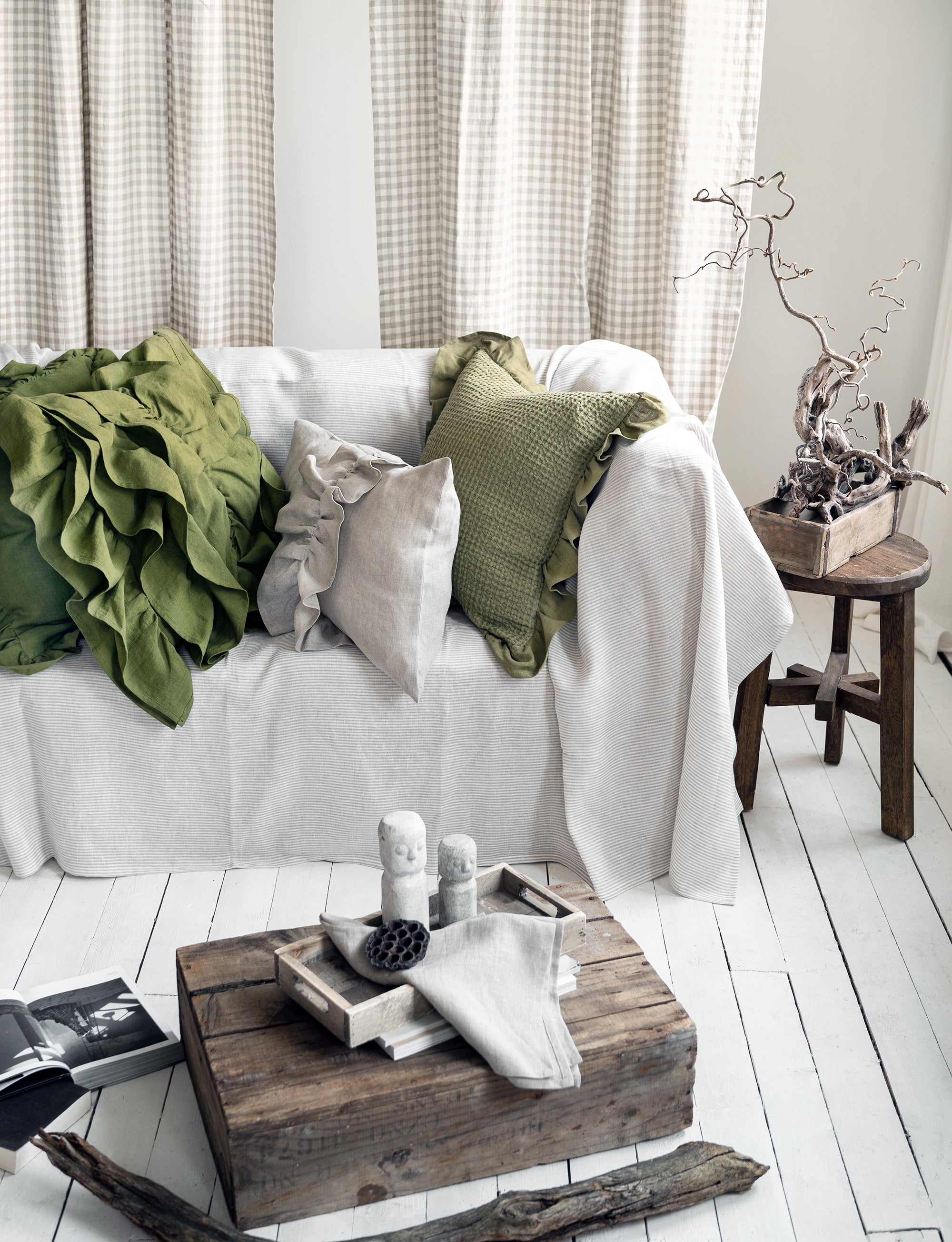 Linen Couch Cover in Pinstripe