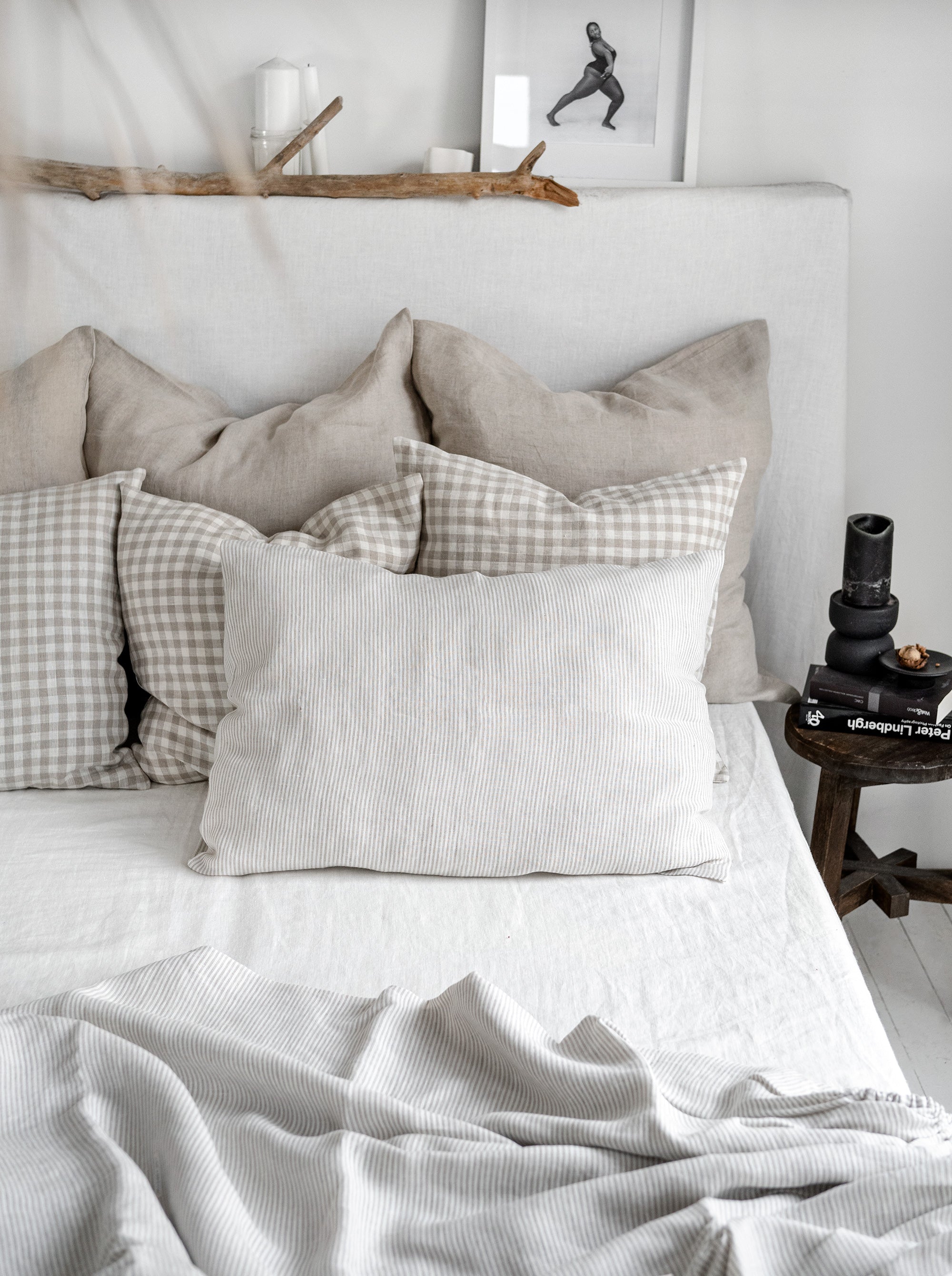 Linen Pillowcase in Natural Pinstripes