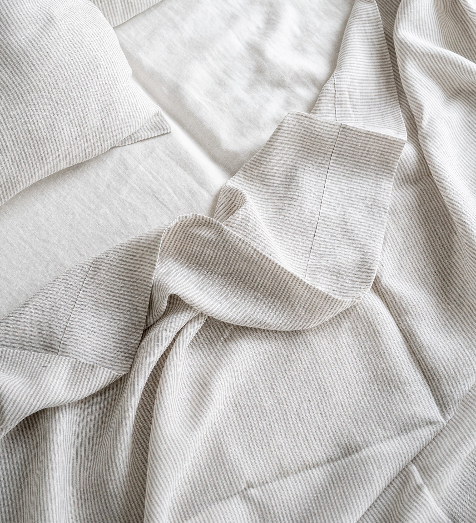 Linen Pillowcase in Natural Pinstripes