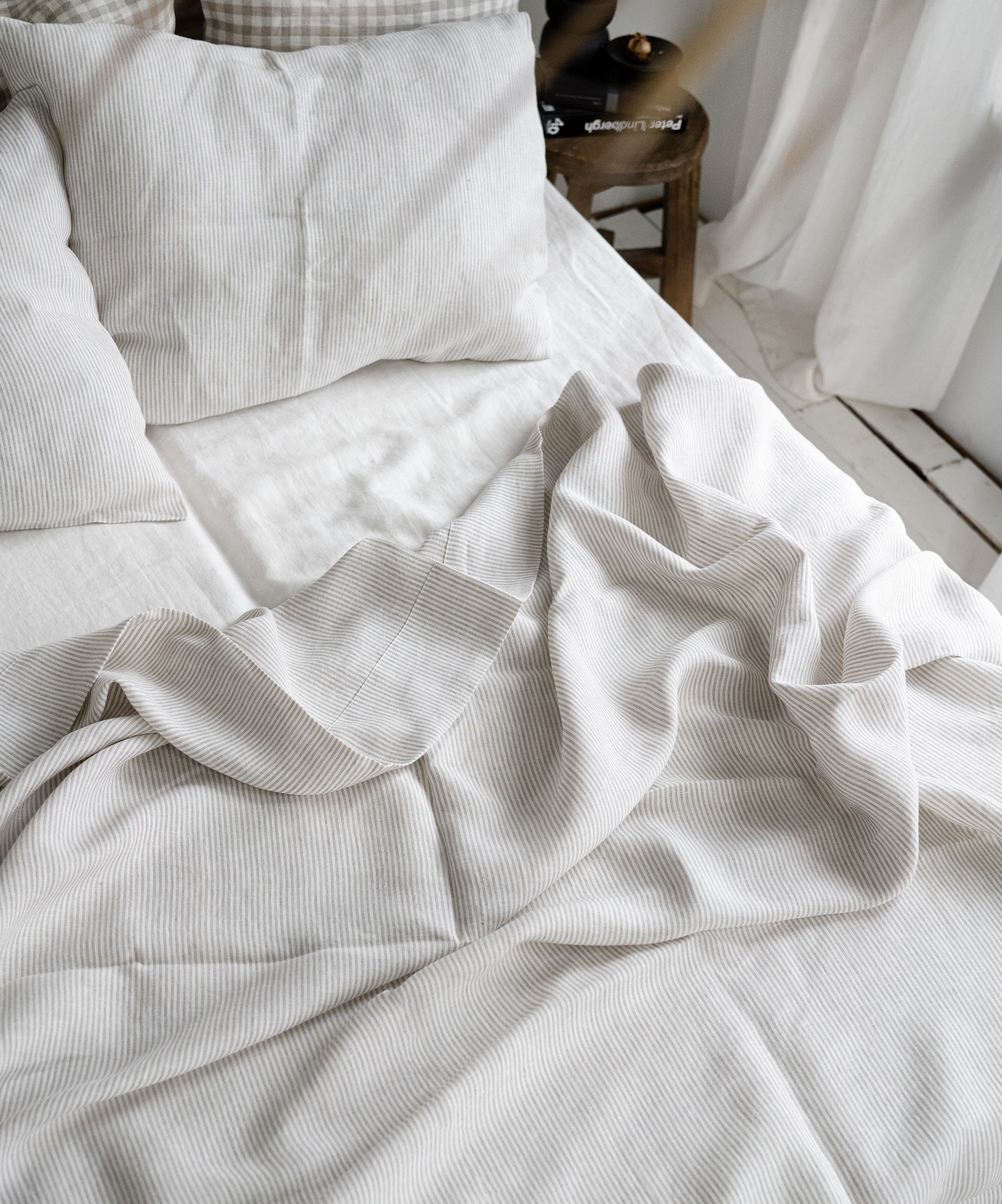 Linen Pillowcase in Natural Pinstripes