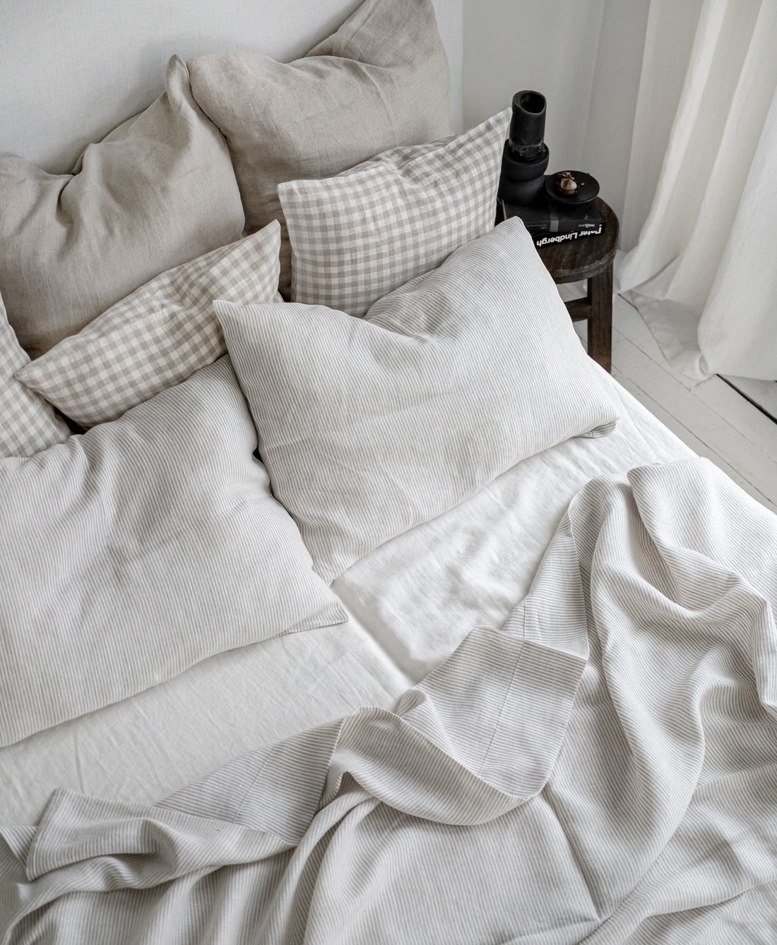 Linen Sheet Set in Natural Pinstripe