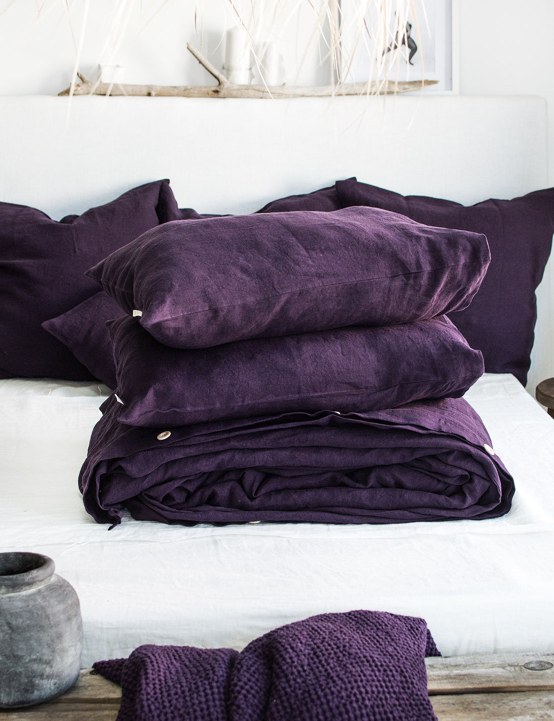Linen Bedding Set in Plum - Duvet Cover & 2 Pillowcases