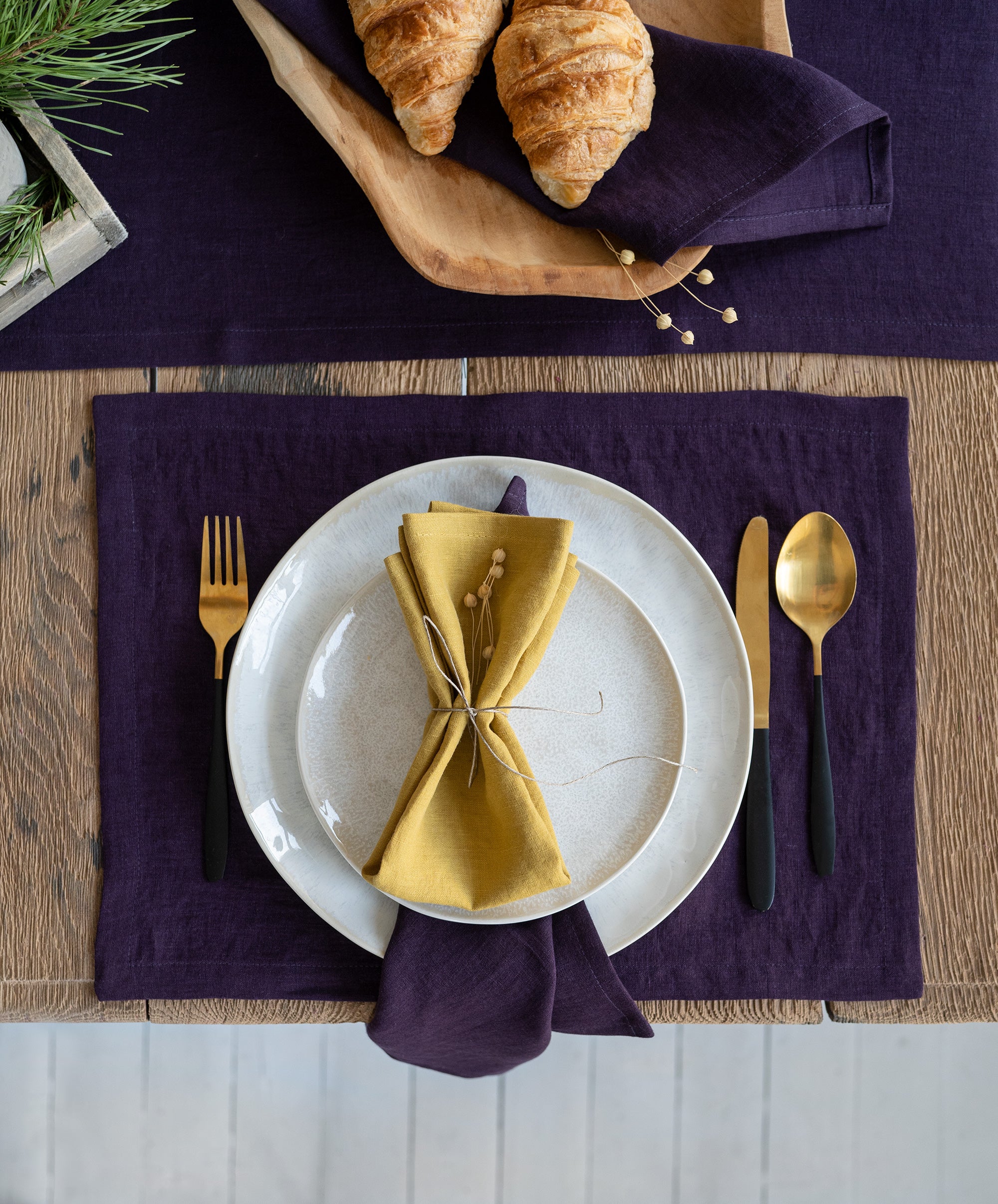 Linen Table Runner in Plum
