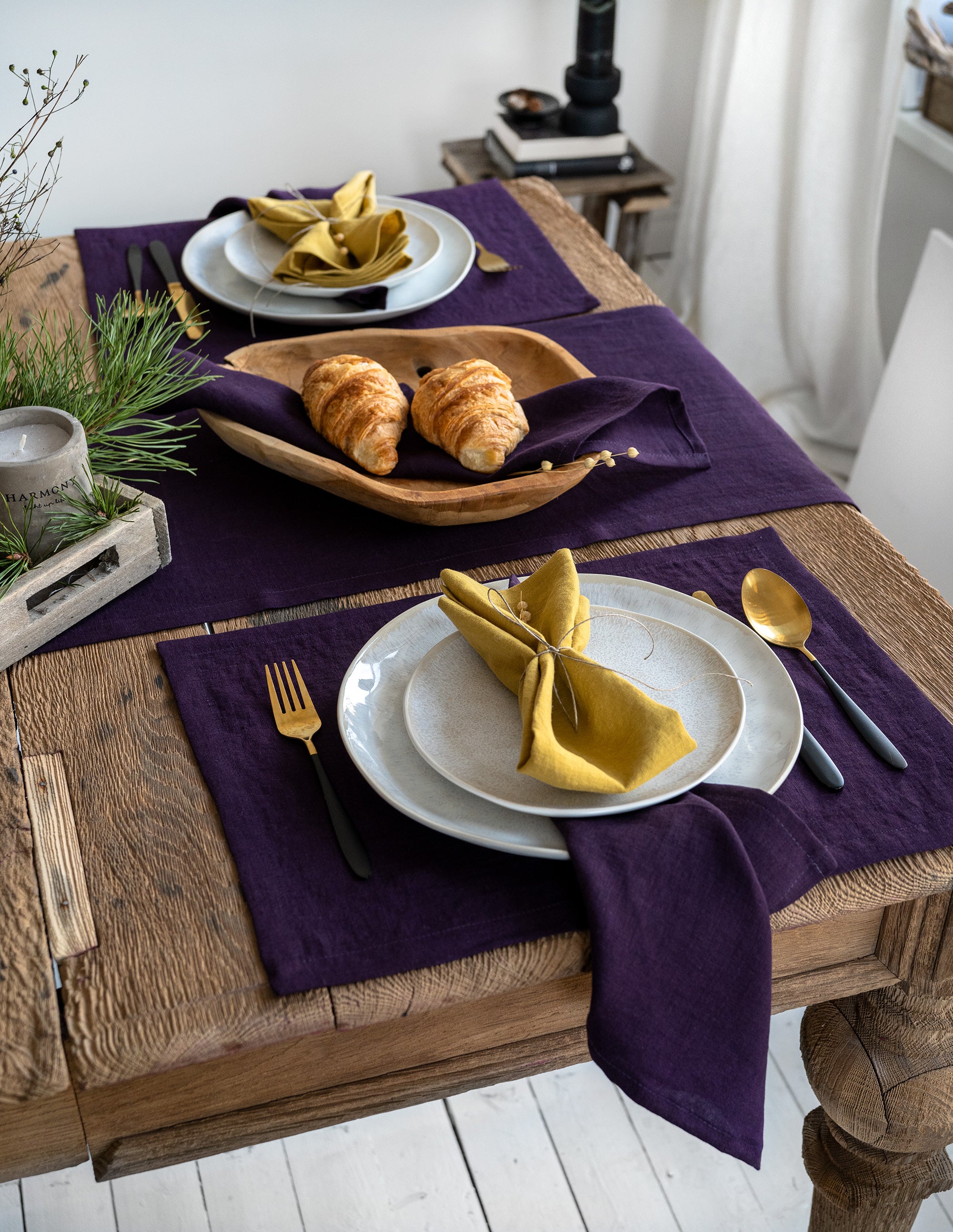 Linen Table Runner in Plum