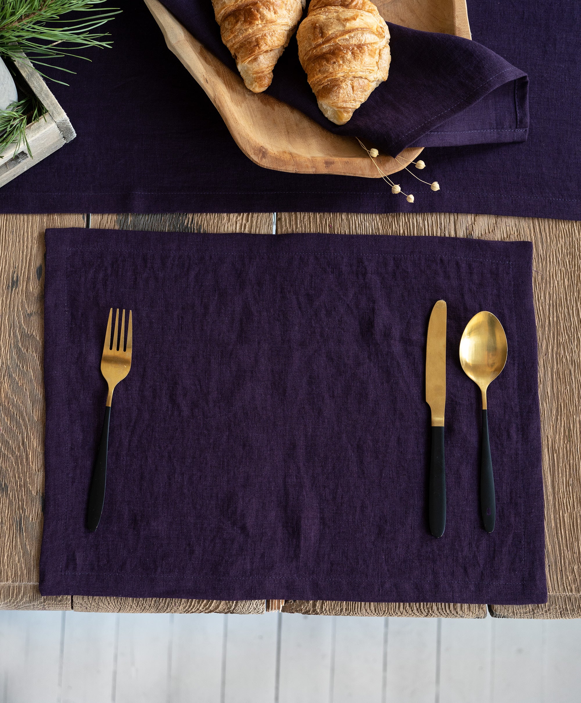 Linen Table Runner in Plum