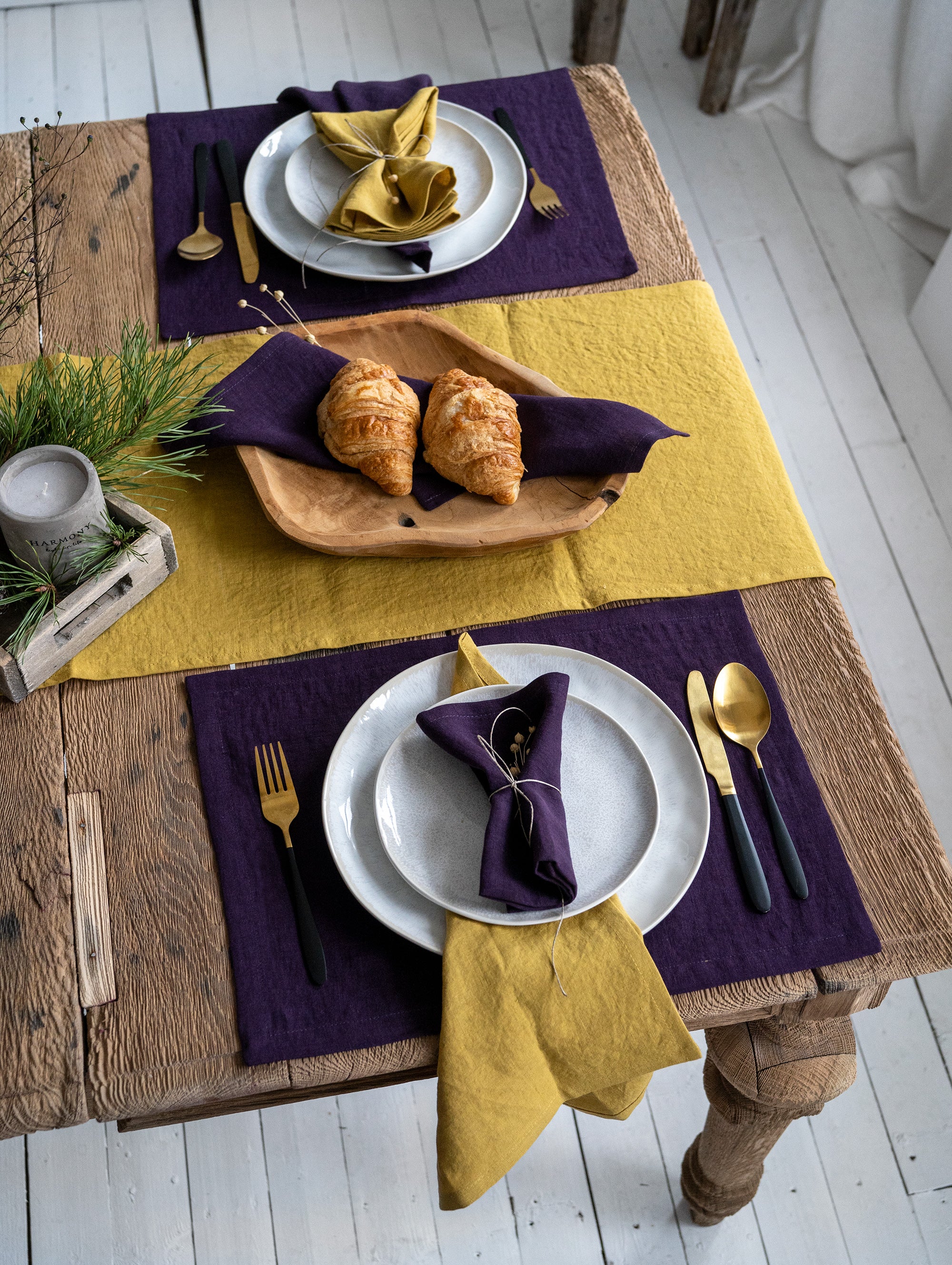 Linen Table Runner in Plum