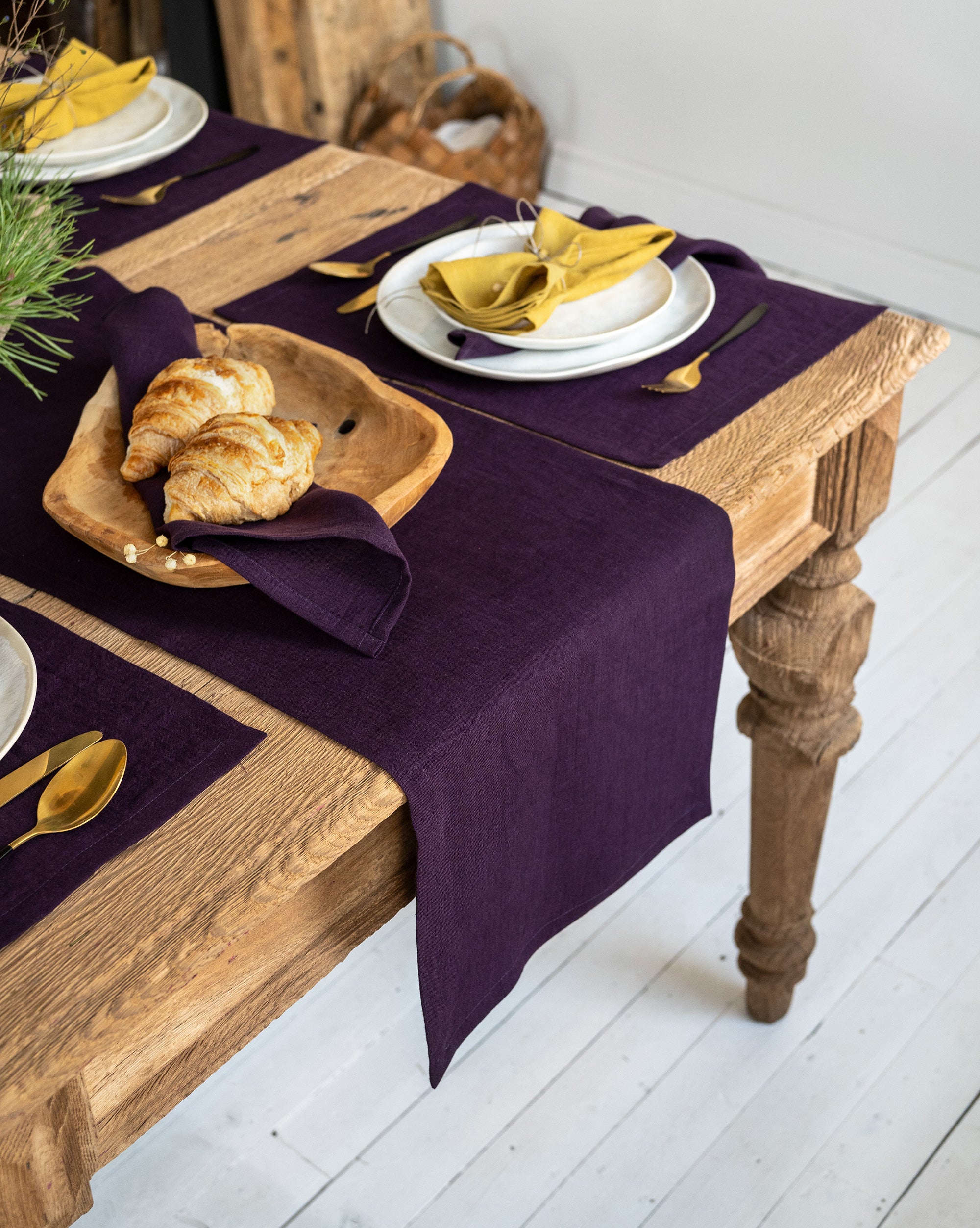 Linen Table Runner in Plum