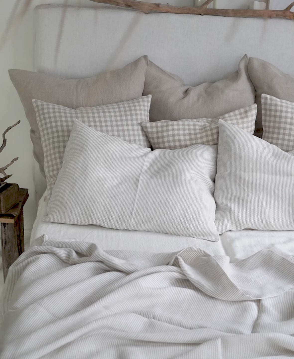 Linen Pillowcase in Natural Pinstripes