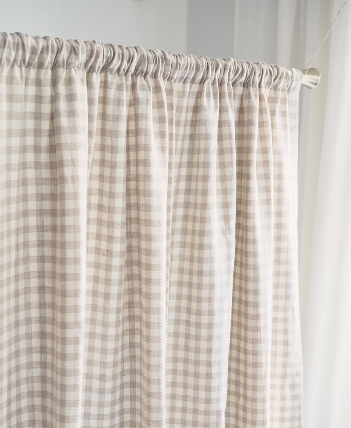 Rod Pocket Linen Curtains in Natural Gingham