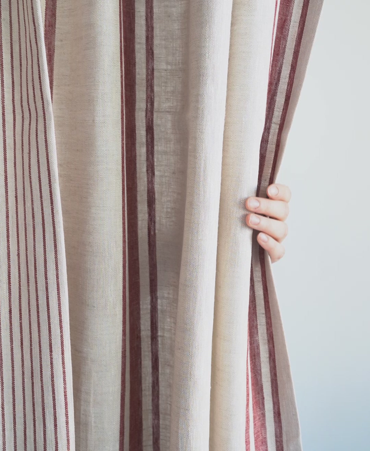 Rod Pocket Linen Curtains in Red Stripes