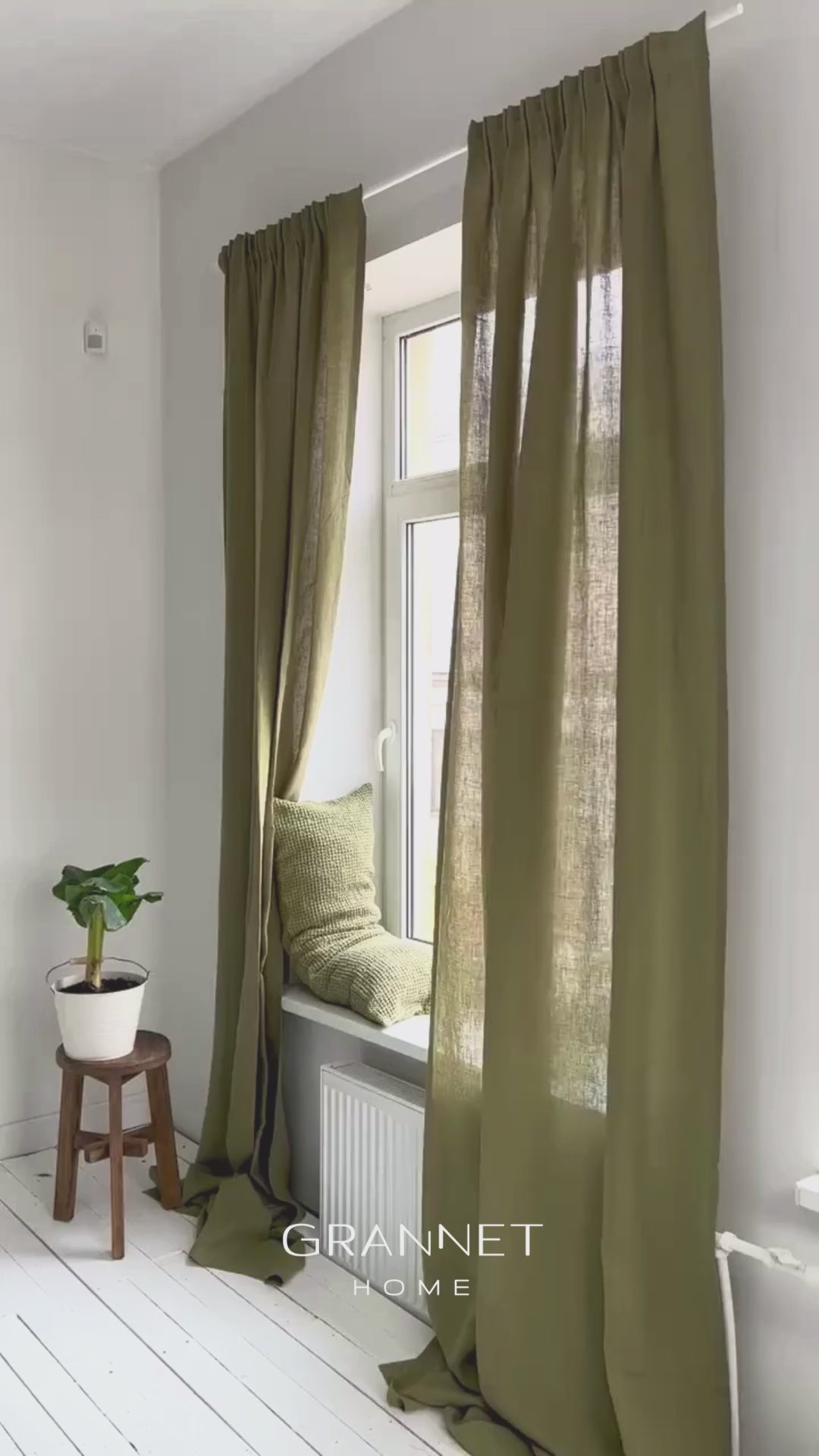 Linen Curtains in Olive Green