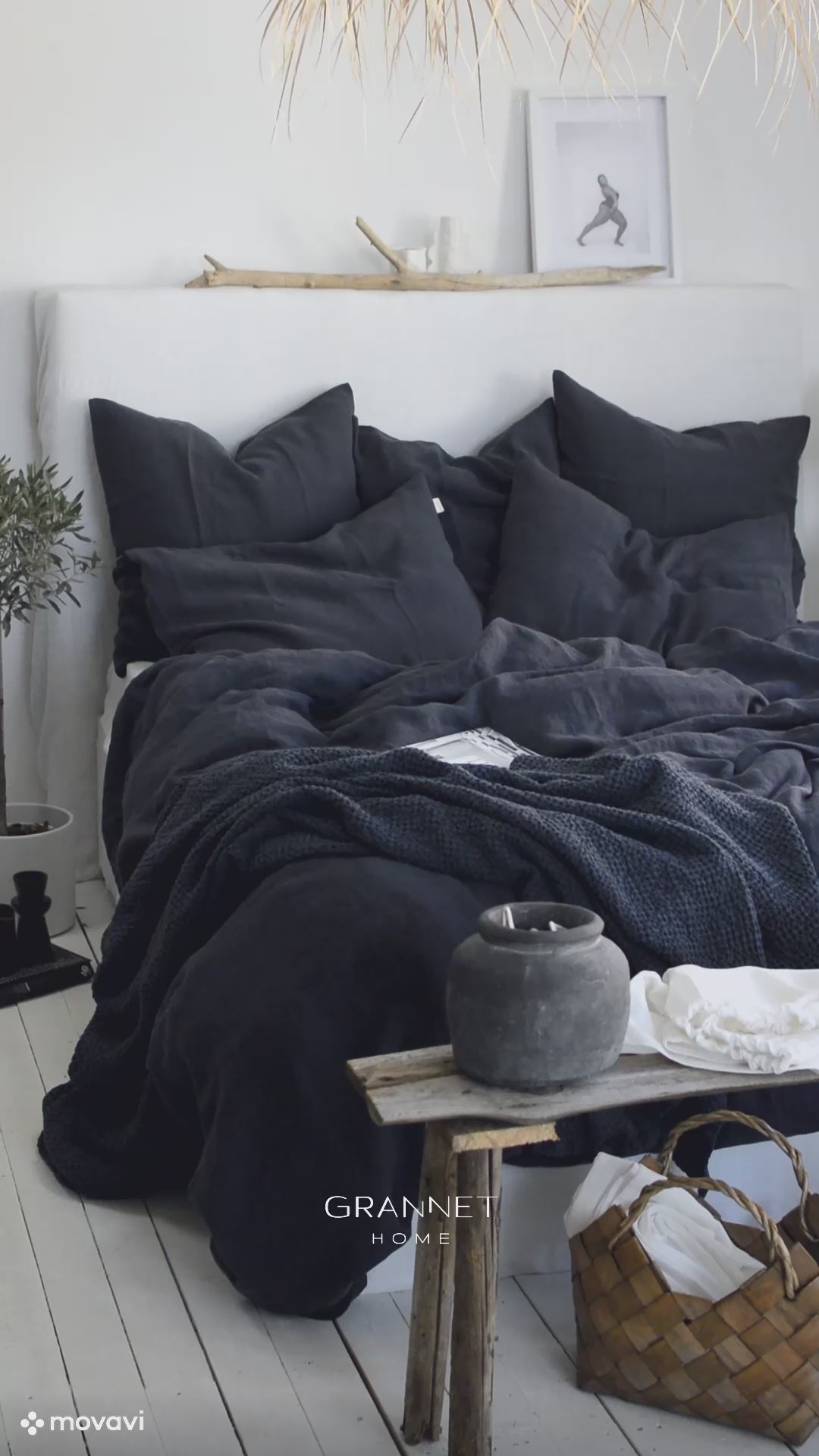 Linen Fitted Sheet in Graphite Blue