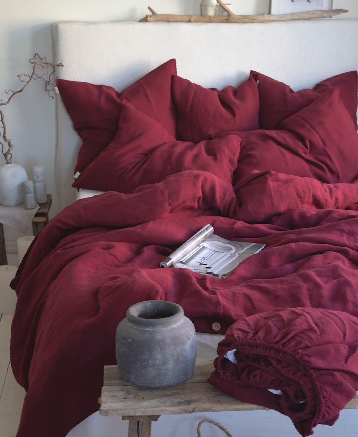 Linen Flat Sheet in Maroon
