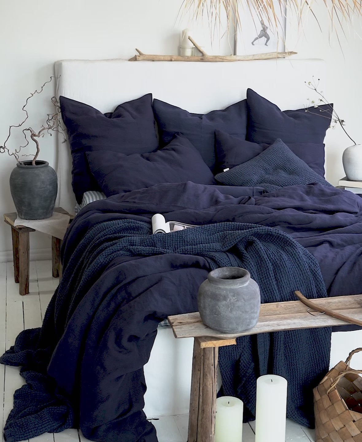 Linen Bedding Set in Midnight Blue - Duvet Cover & 2 Pillowcases
