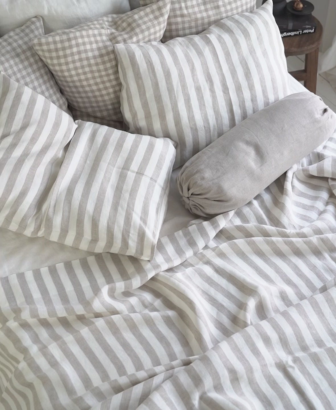 Linen Flat Sheet in Natural Stripes