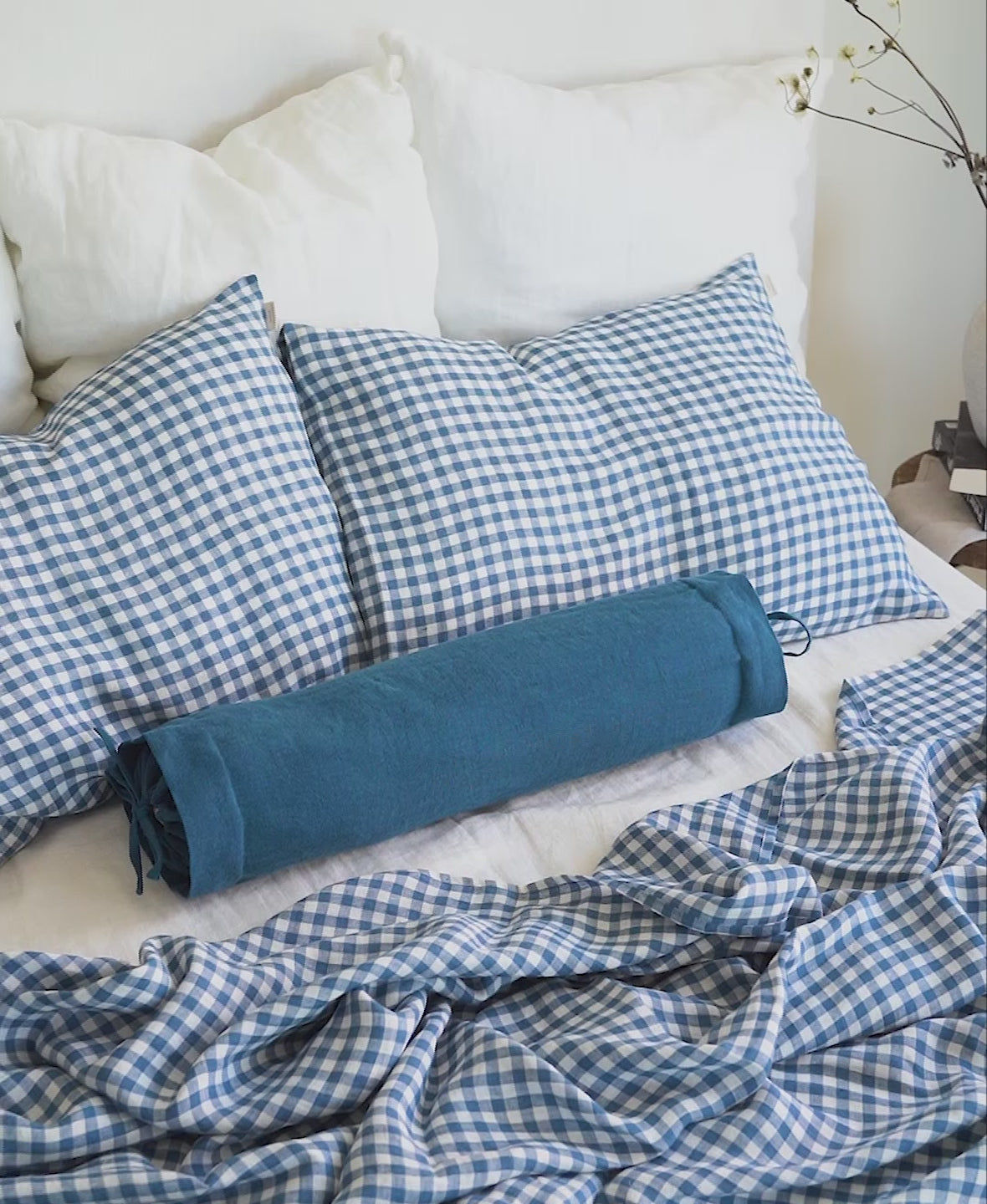 Linen Sheet Set in Blue Gingham