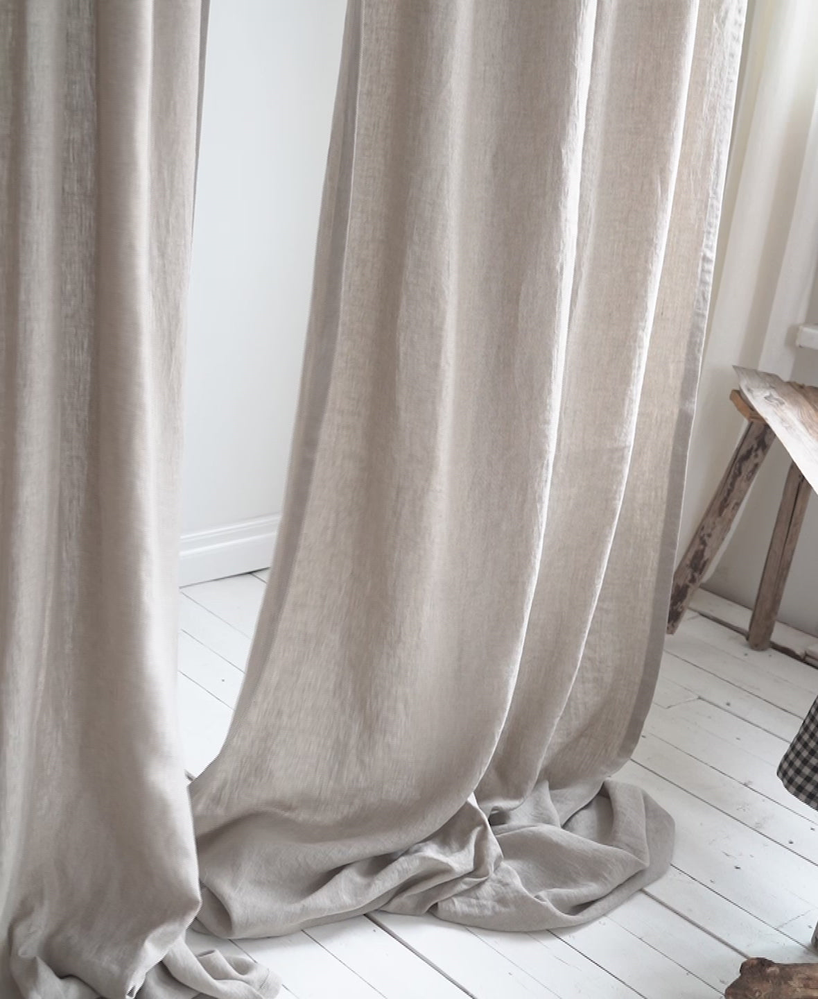 Tie Top Linen Curtains in Natural (Oatmeal)
