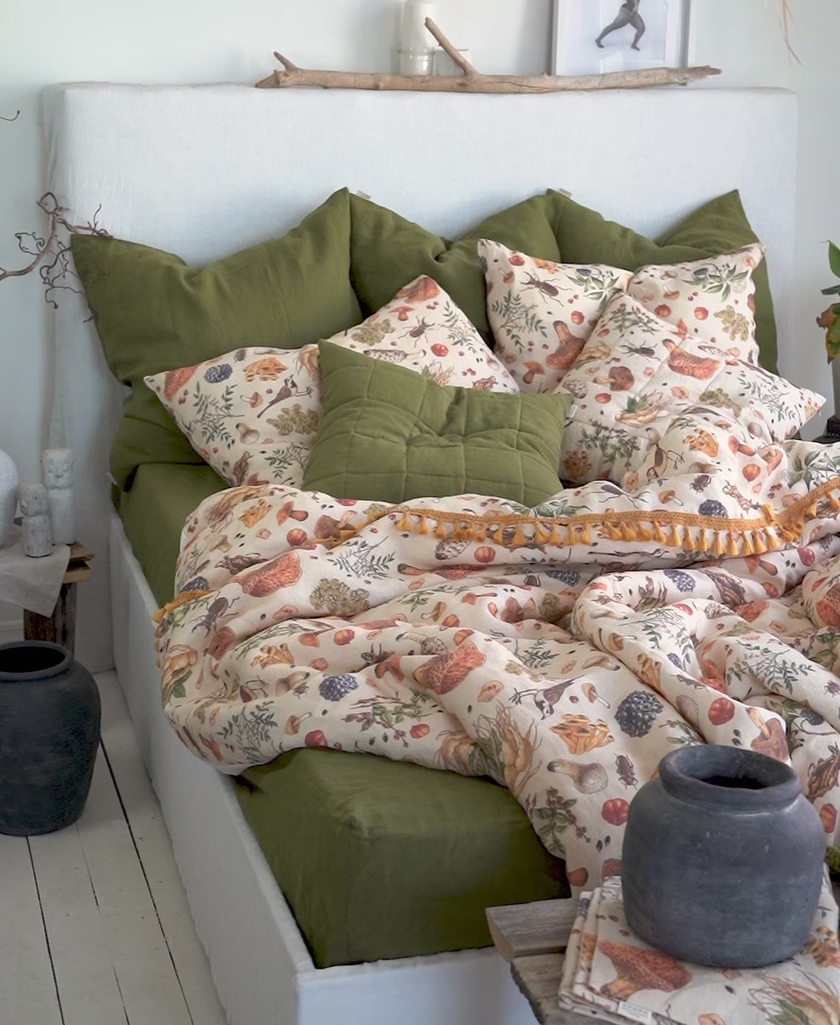 Linen Duvet Cover in Mushroom pattern