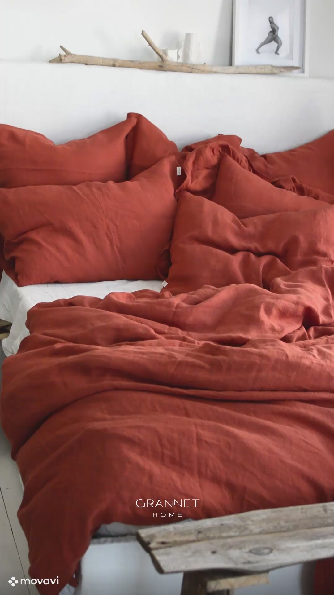 Linen Bedding Set in Clay Red - Duvet Cover & 2 Pillowcases