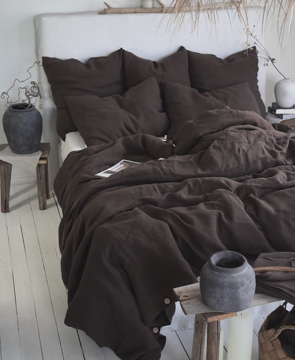 Linen Bedding Set in Chocolate - Duvet Cover & 2 Pillowcases