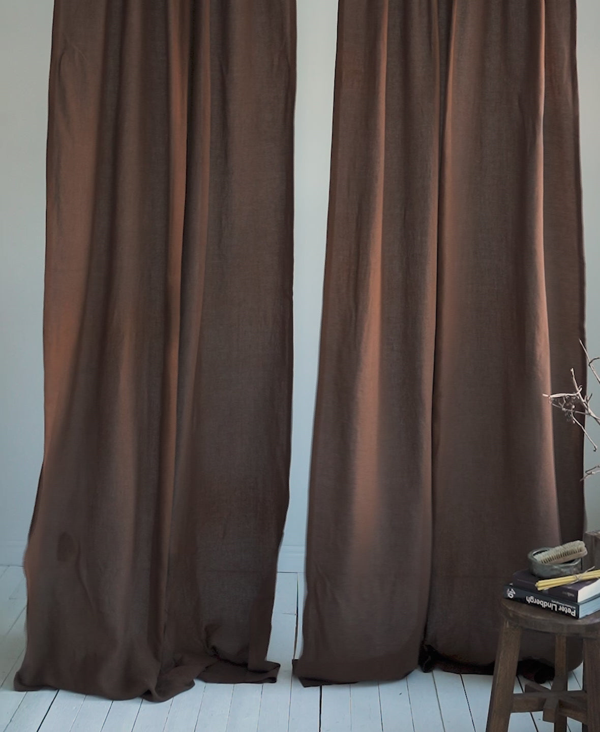 Tie Top Linen Curtains in Walnut