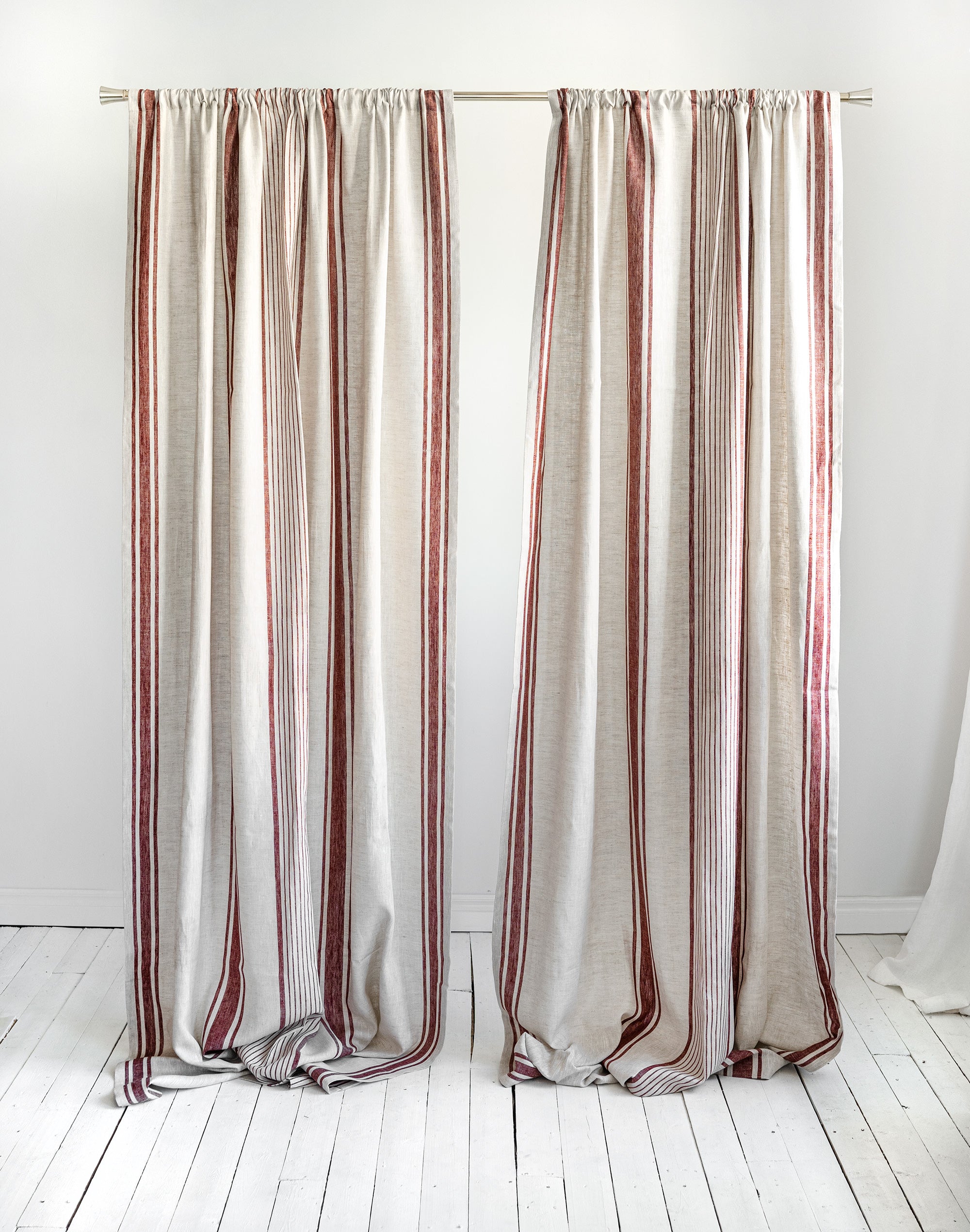 Rod Pocket Linen Curtains in Red Stripes