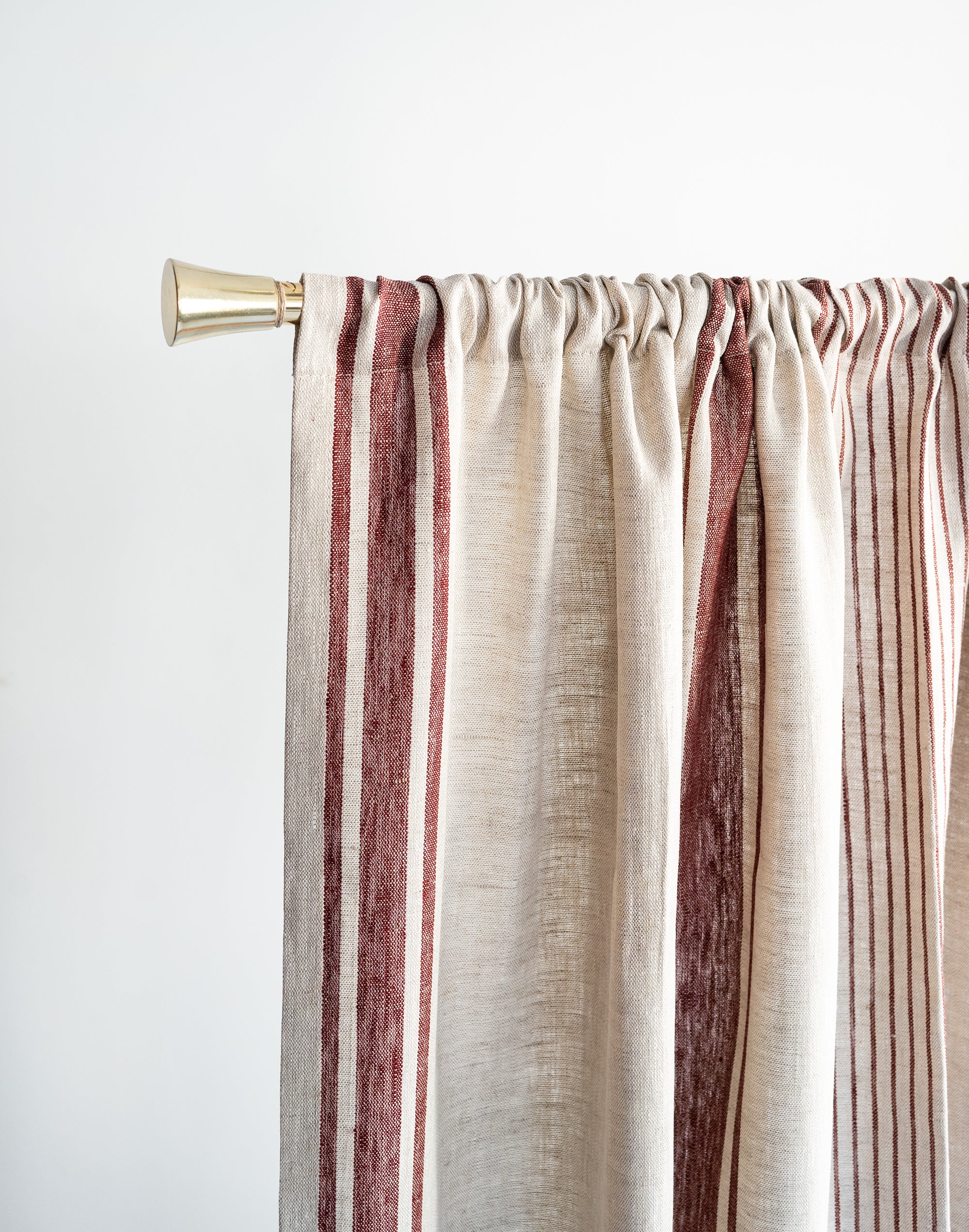 Rod Pocket Linen Curtains in Red Stripes