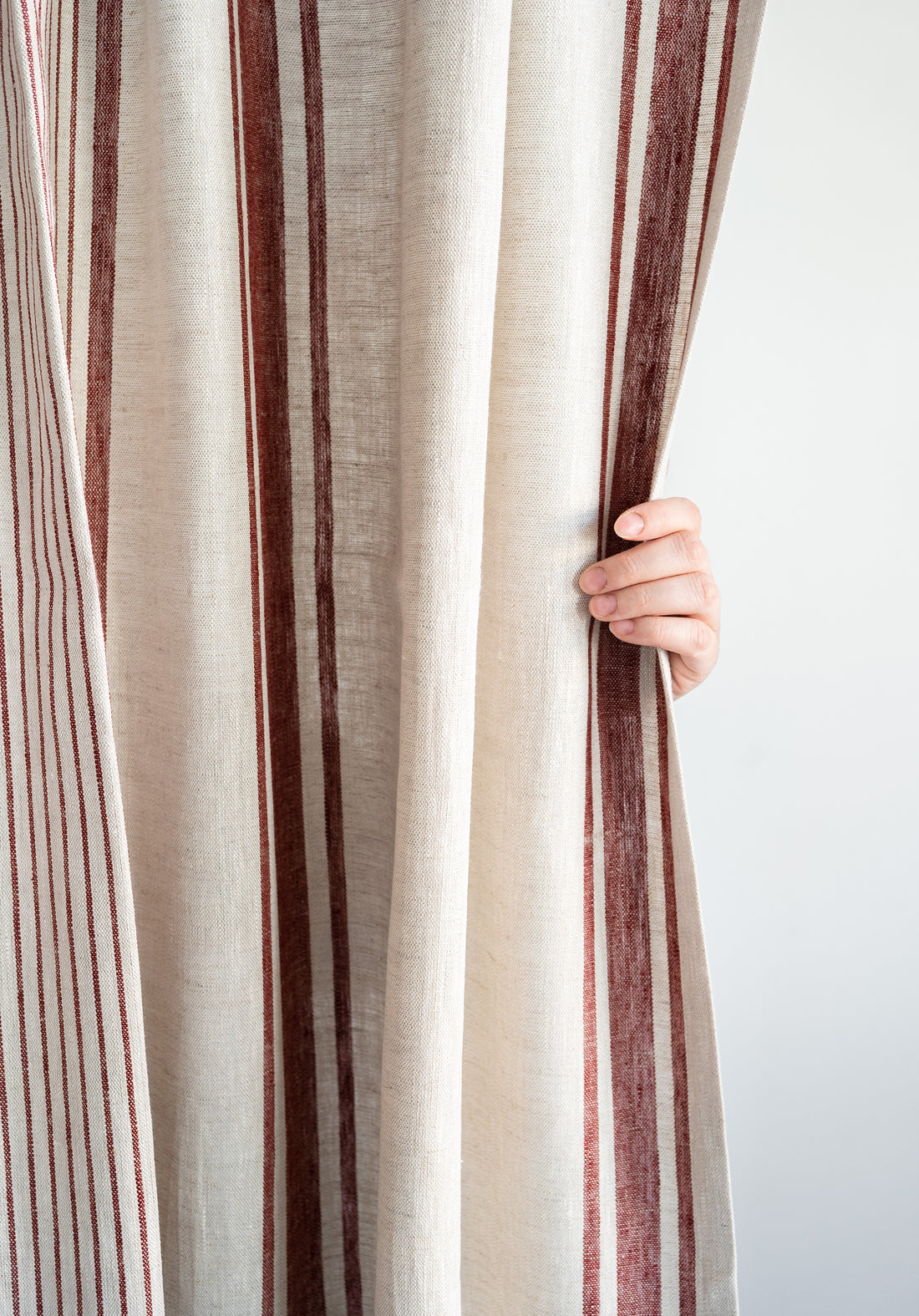 Rod Pocket Linen Curtains in Red Stripes