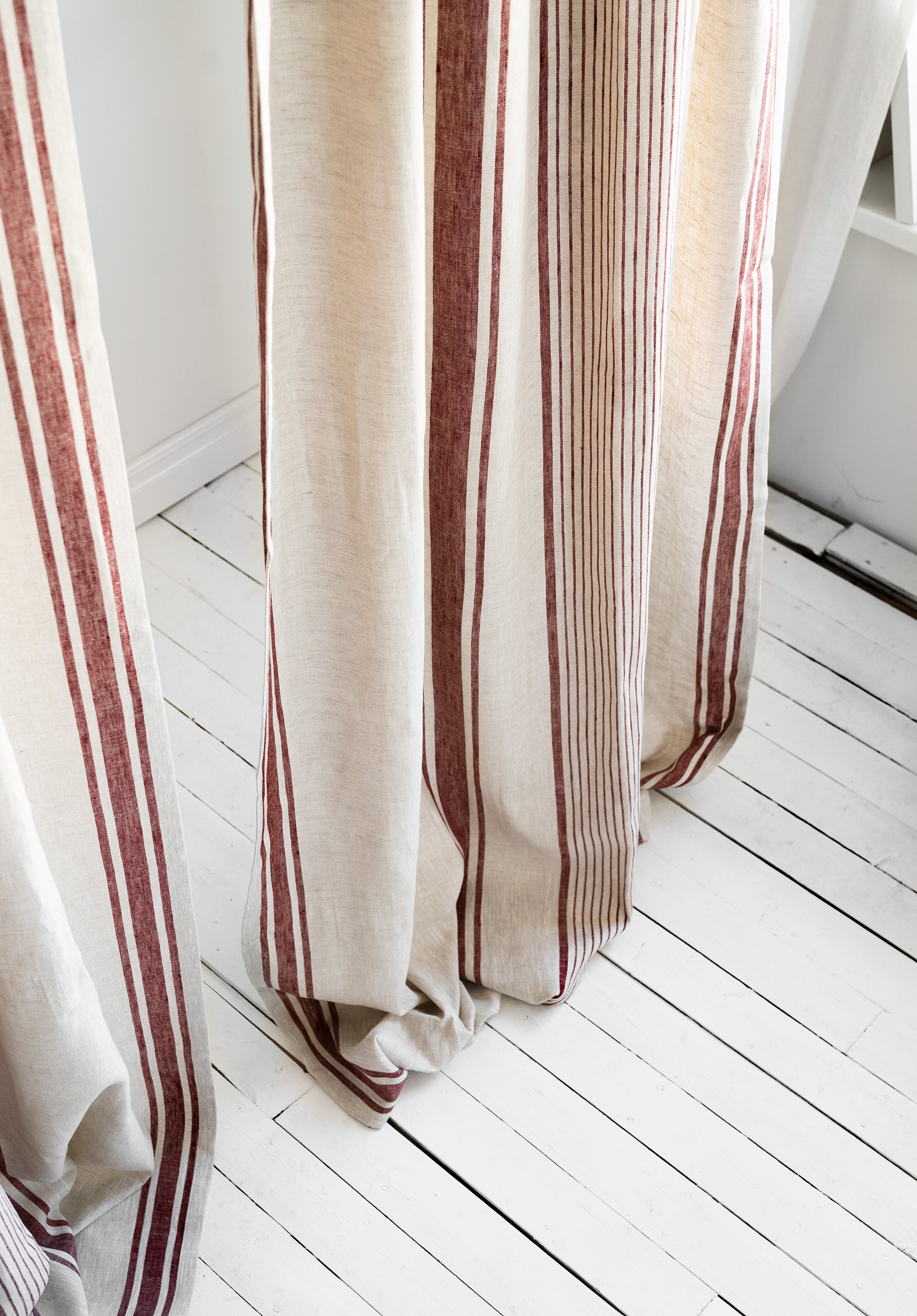 Rod Pocket Linen Curtains in Red Stripes