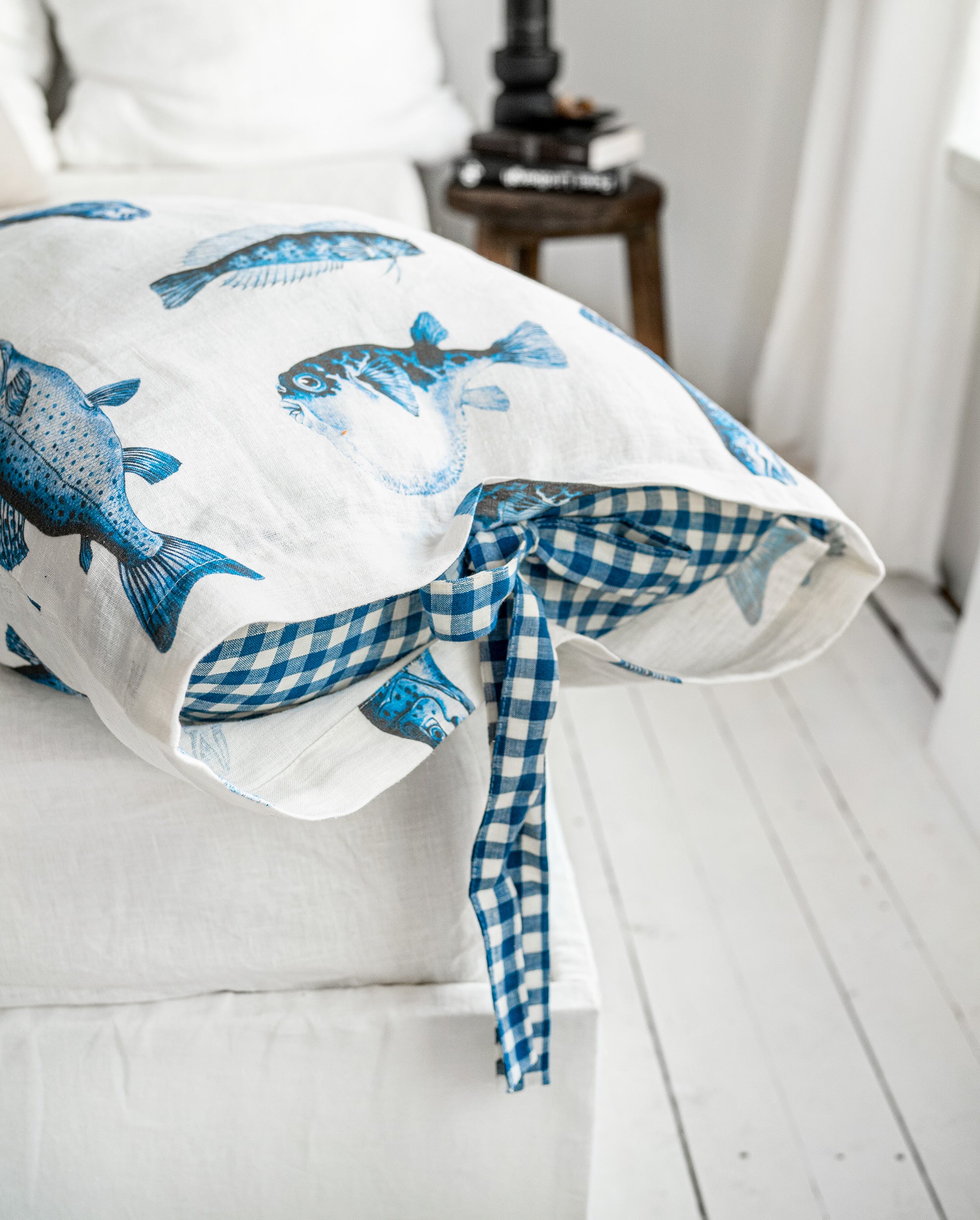 Fisherman Linen Pillowcase with Gingham Ribbon Closure