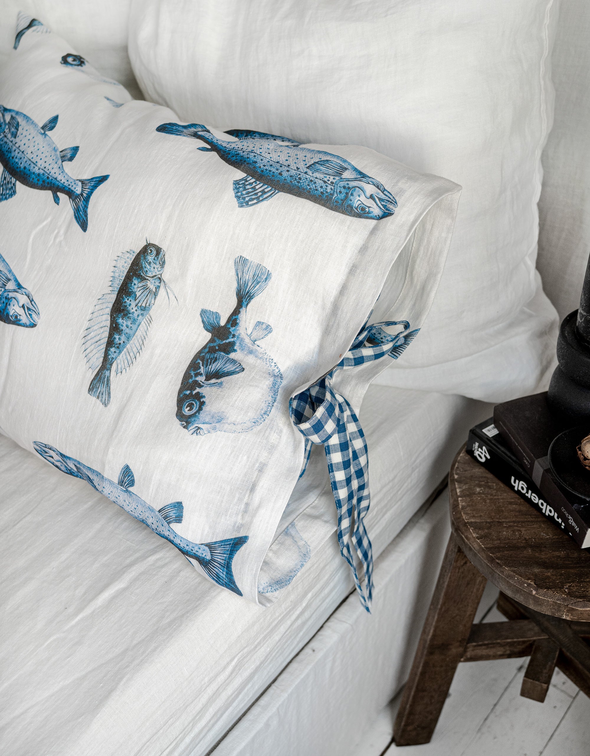 Fisherman Linen Pillowcase with Gingham Ribbon Closure