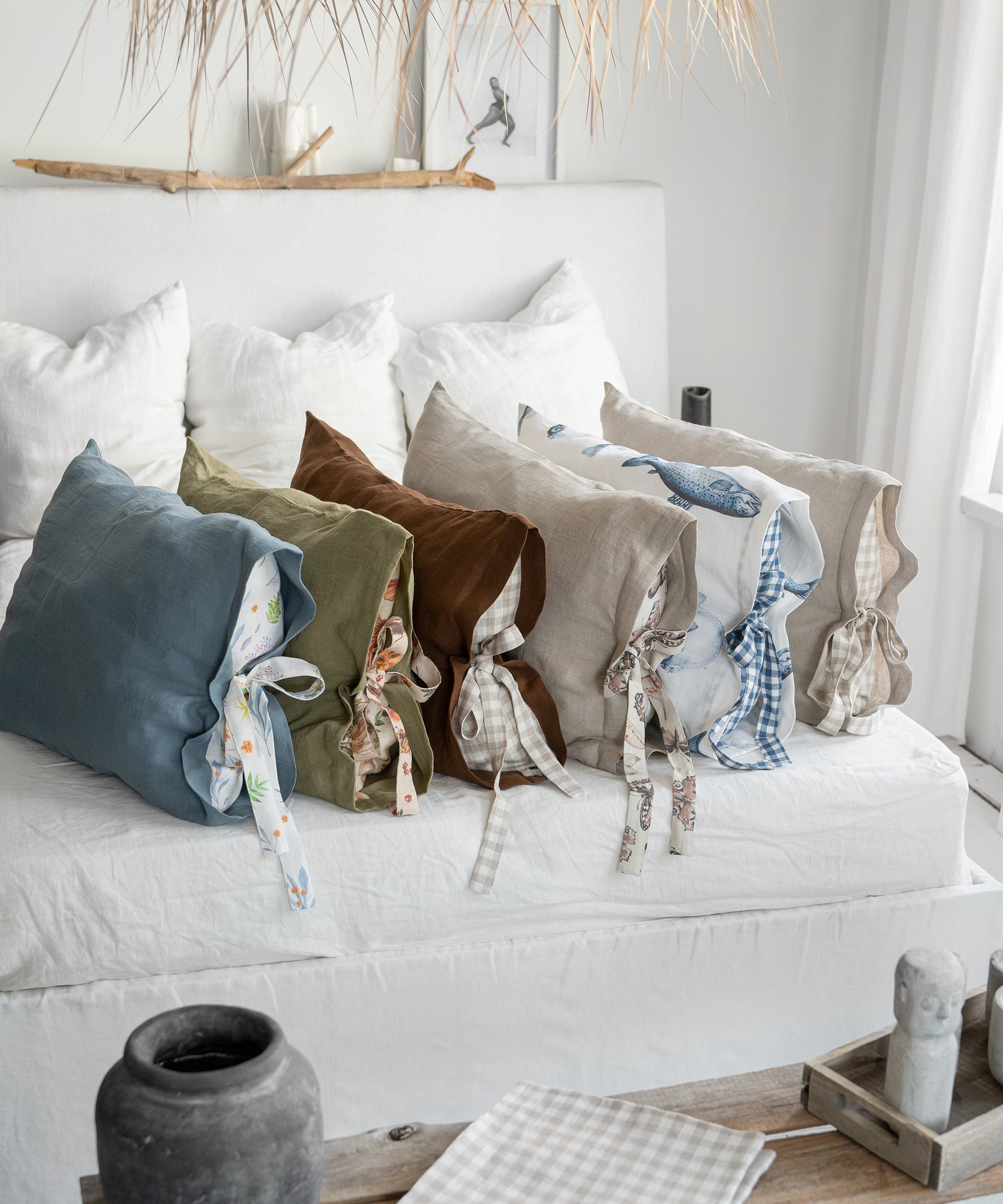 Linen Pillowcase with Gingham Ribbon