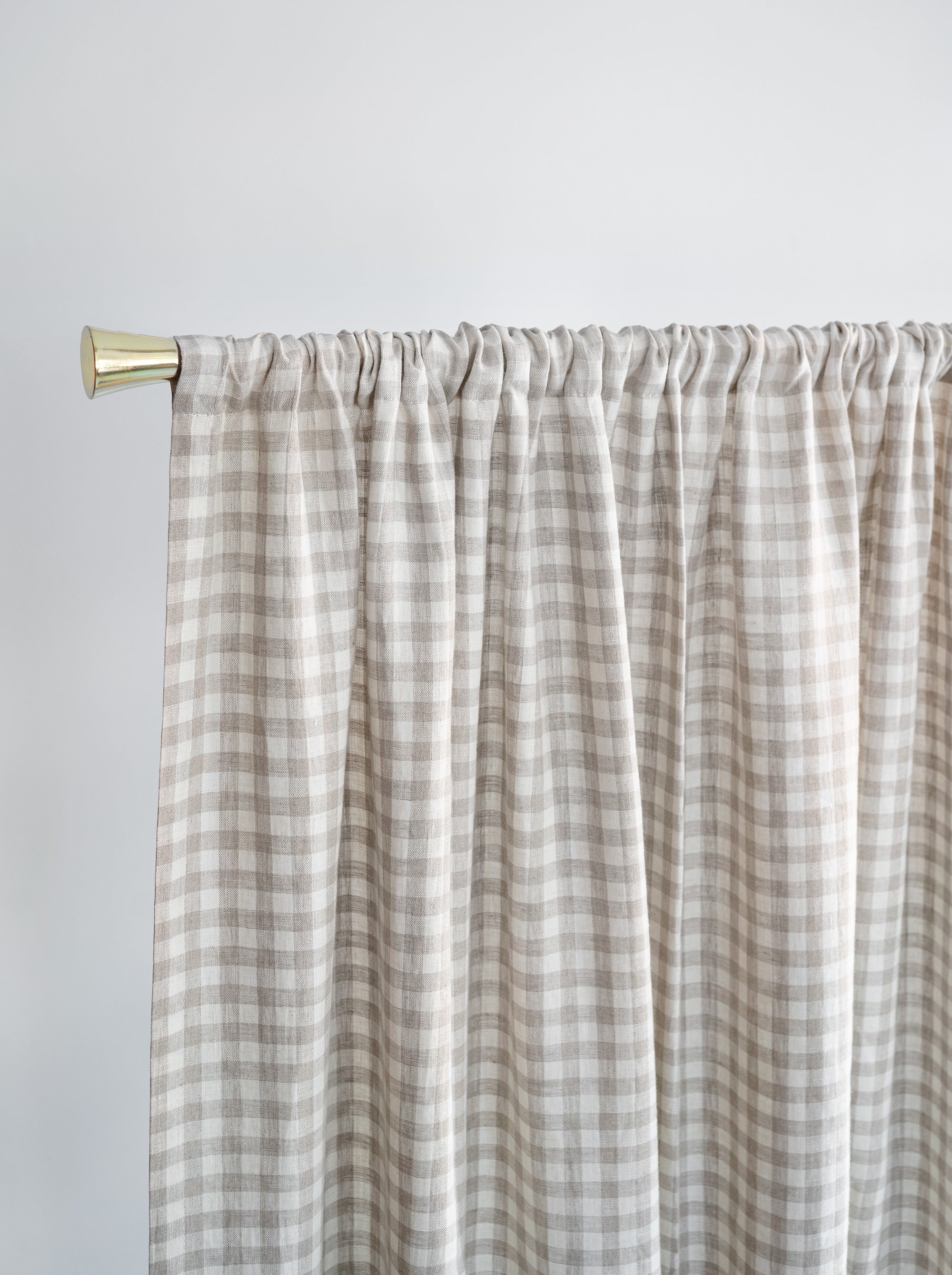 Rod Pocket Linen Curtains in Natural Gingham