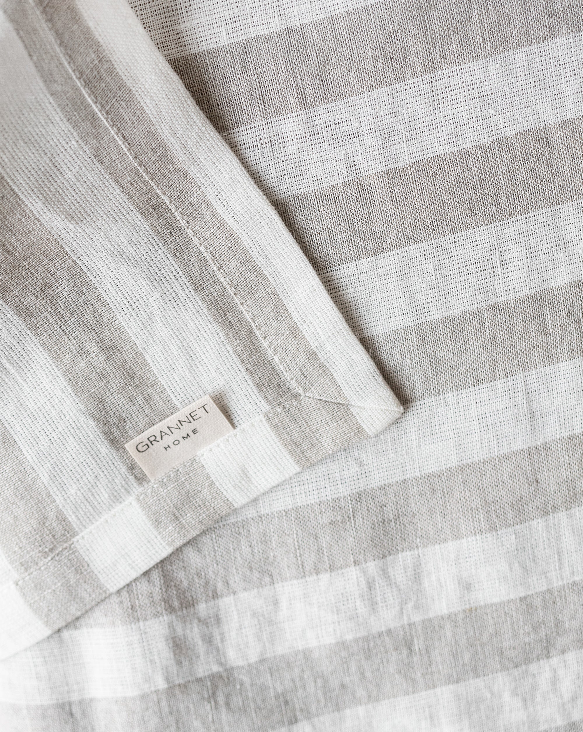 Linen Table Runner in Natural Stripes