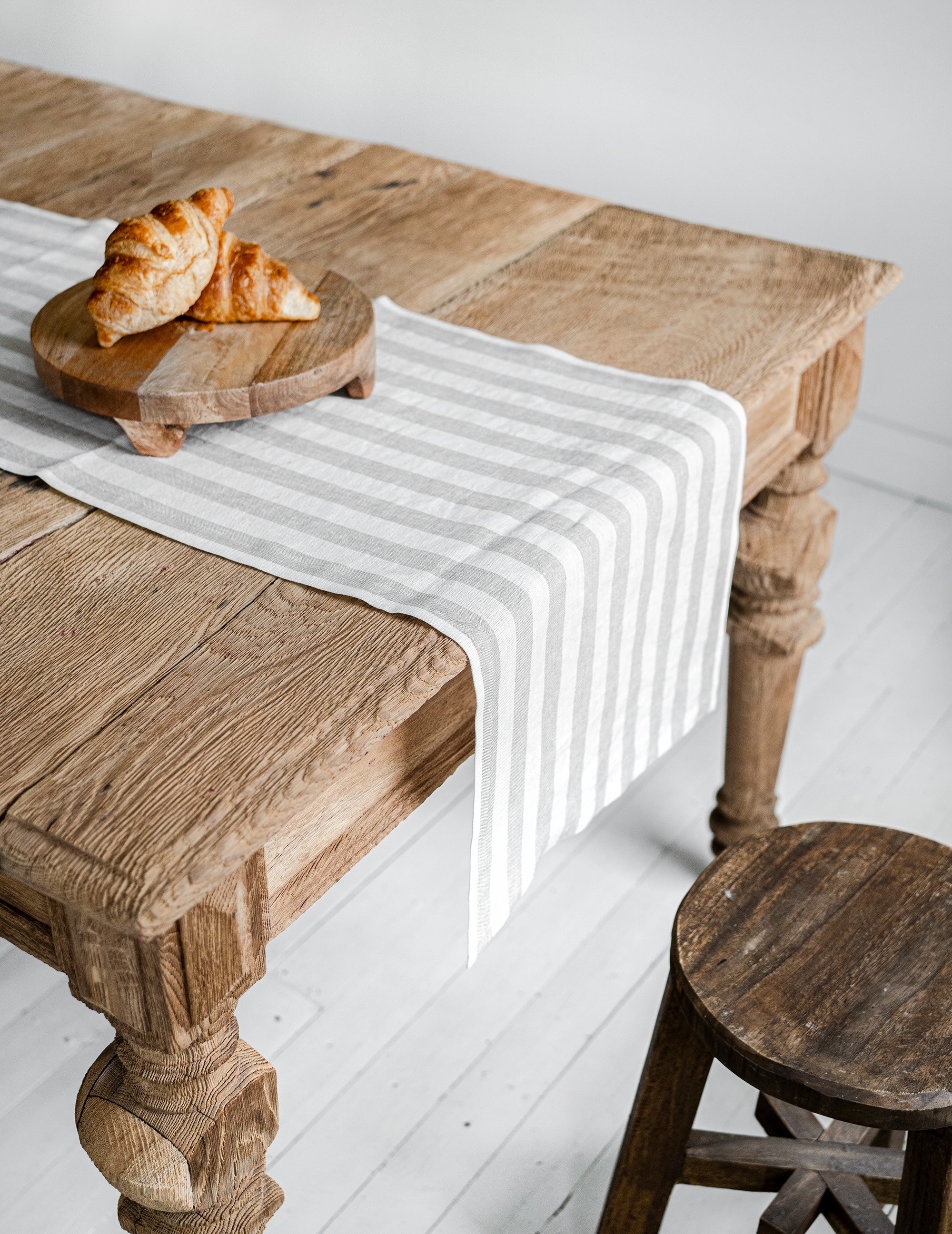 Linen Table Runner in Natural Stripes