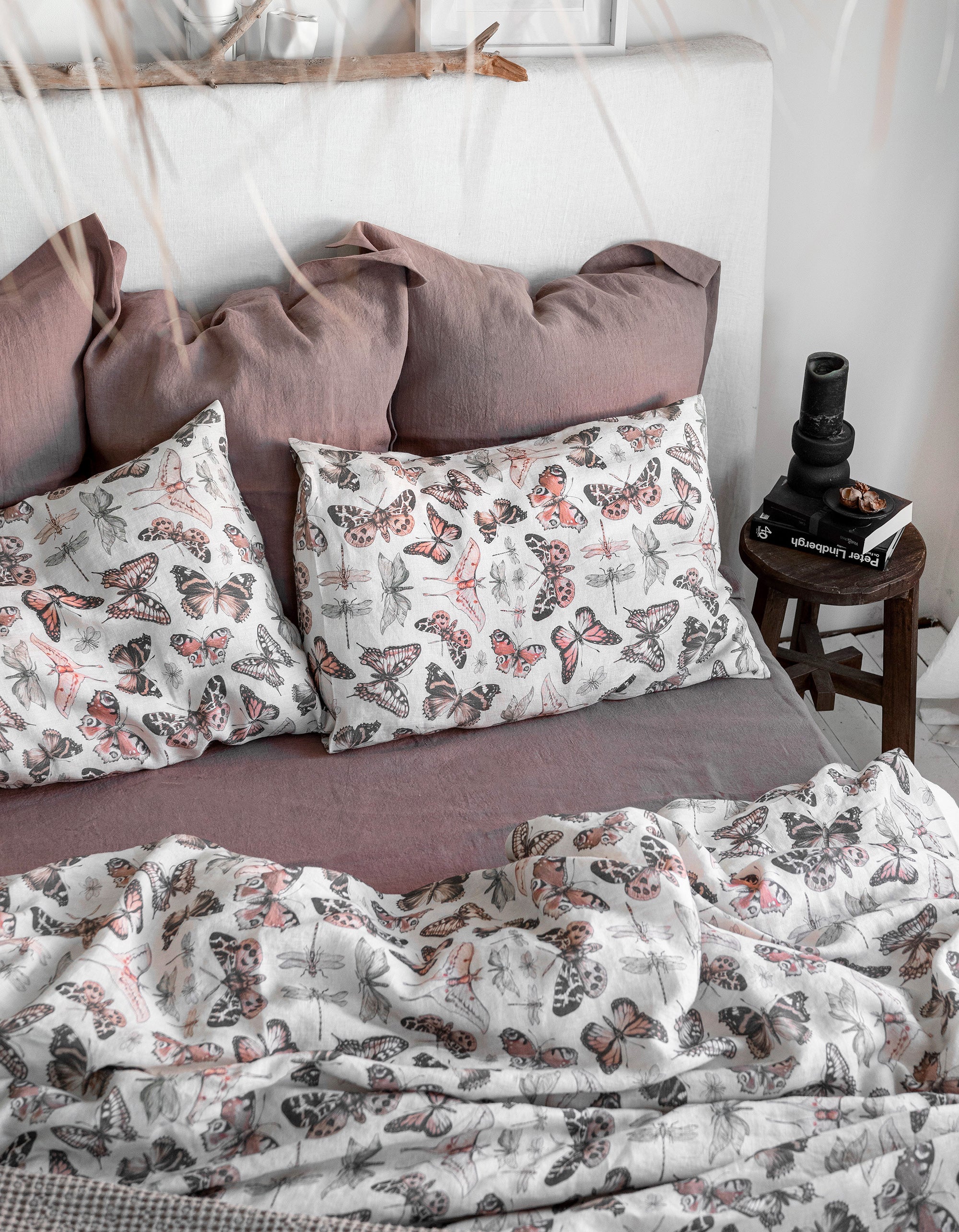 Linen Bedding Set in Butterfly - Duvet Cover & 2 Pillowcases