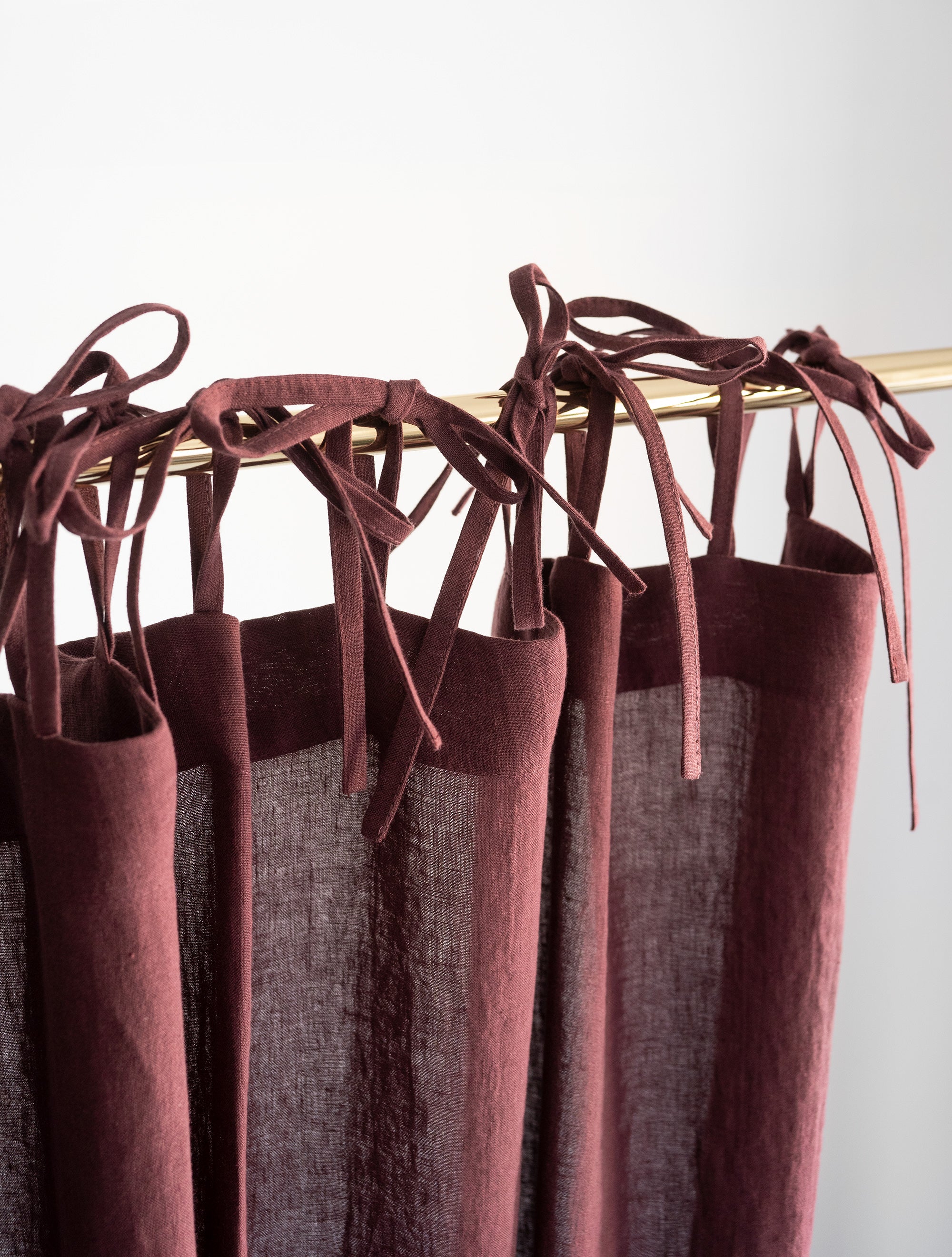 Tie Top Linen Curtains in Burgundy