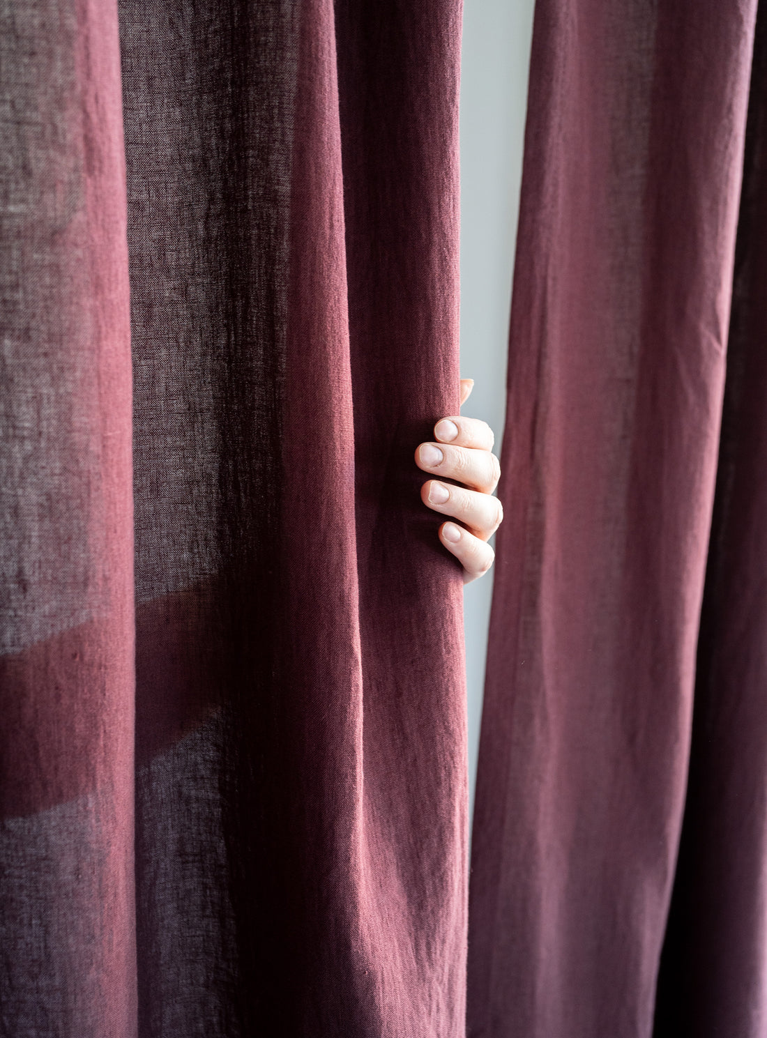 Tie Top Linen Curtains in Burgundy