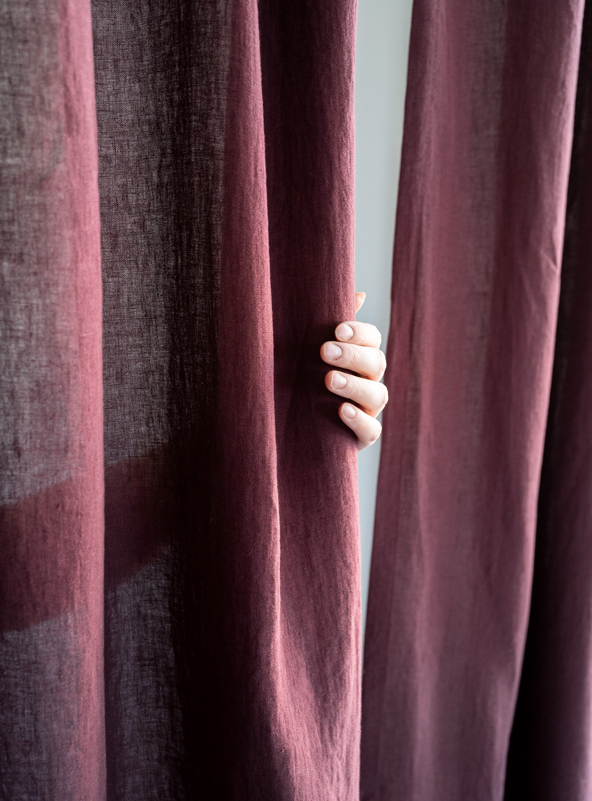 Tie Top Linen Curtains in Burgundy
