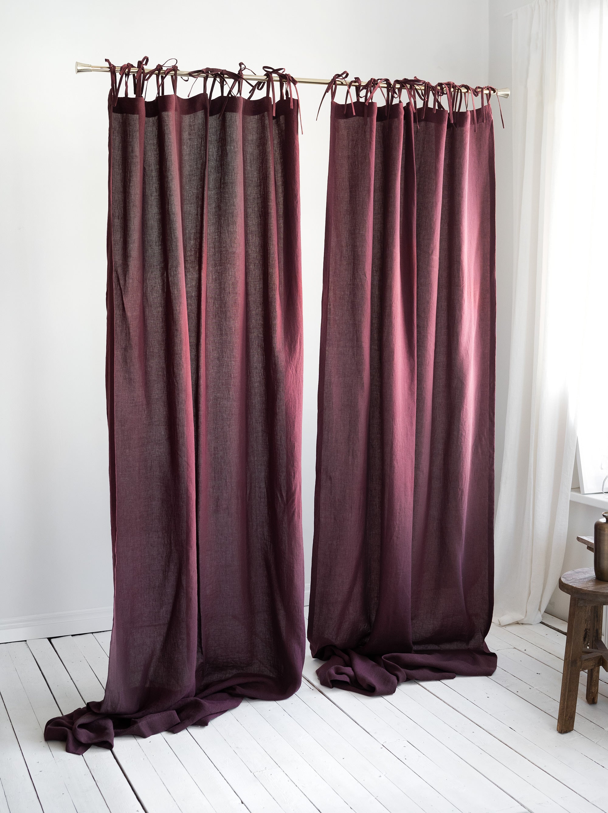 Tie Top Linen Curtains in Burgundy