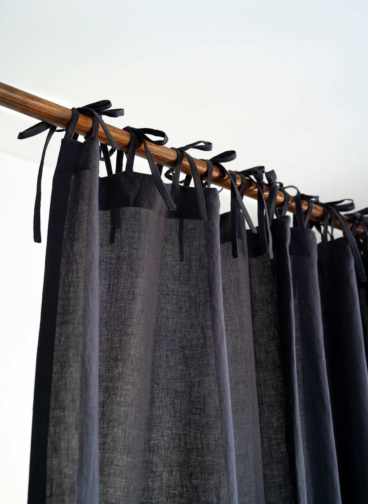 Tie Top Linen Curtains in Graphite Blue