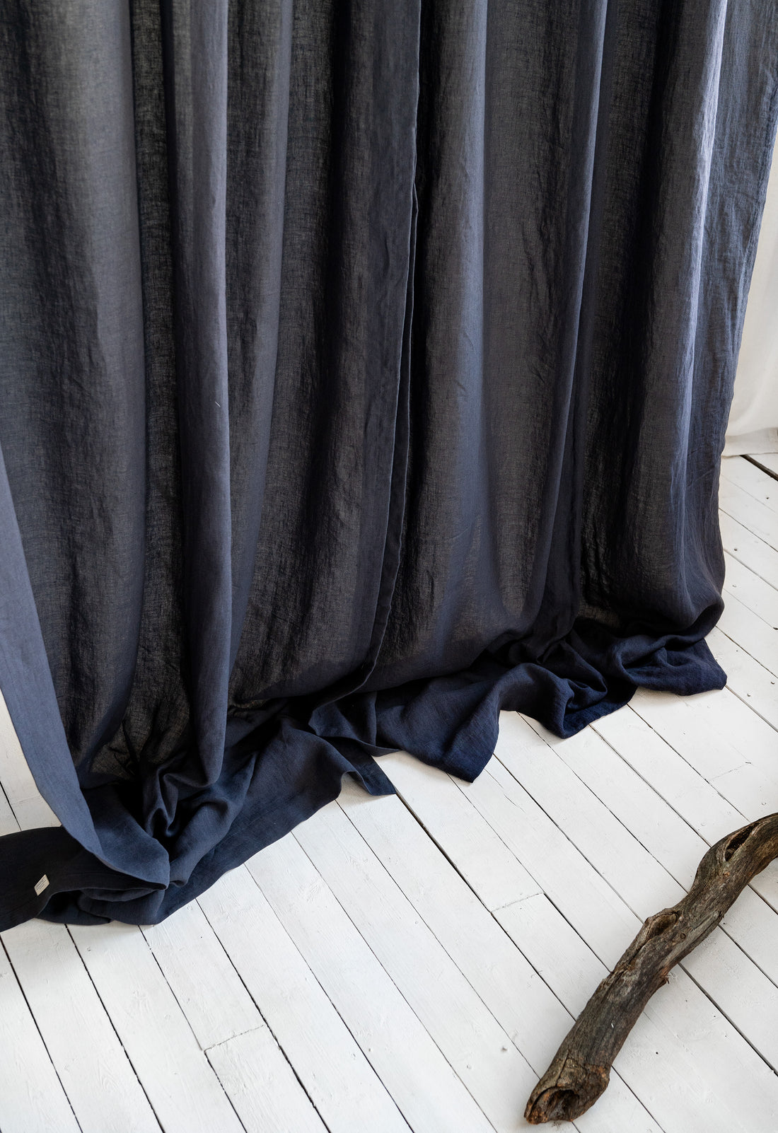 Tie Top Linen Curtains in Graphite Blue